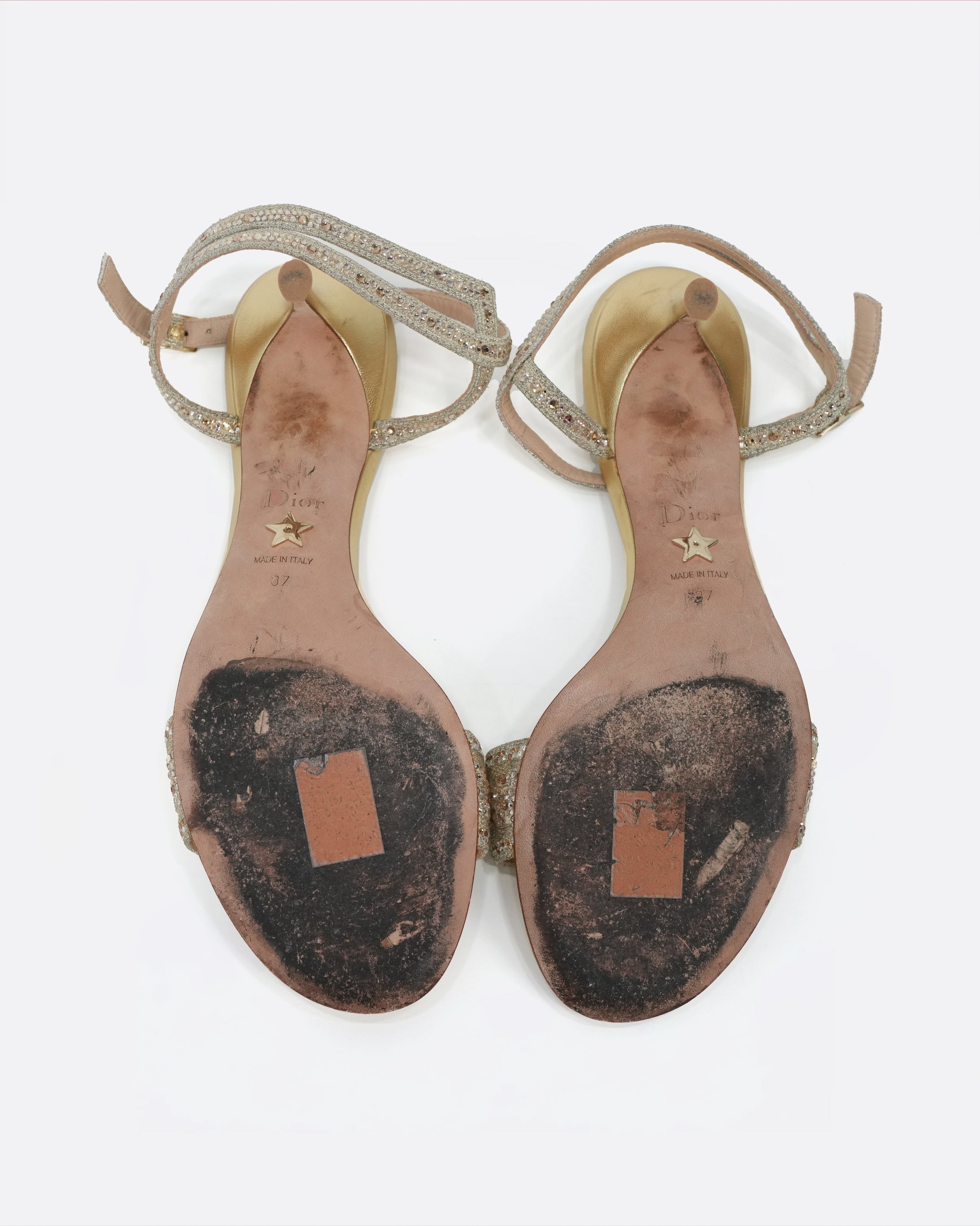 FABRIC SANDAL HEELS SIZE 37 GOLD STRAP