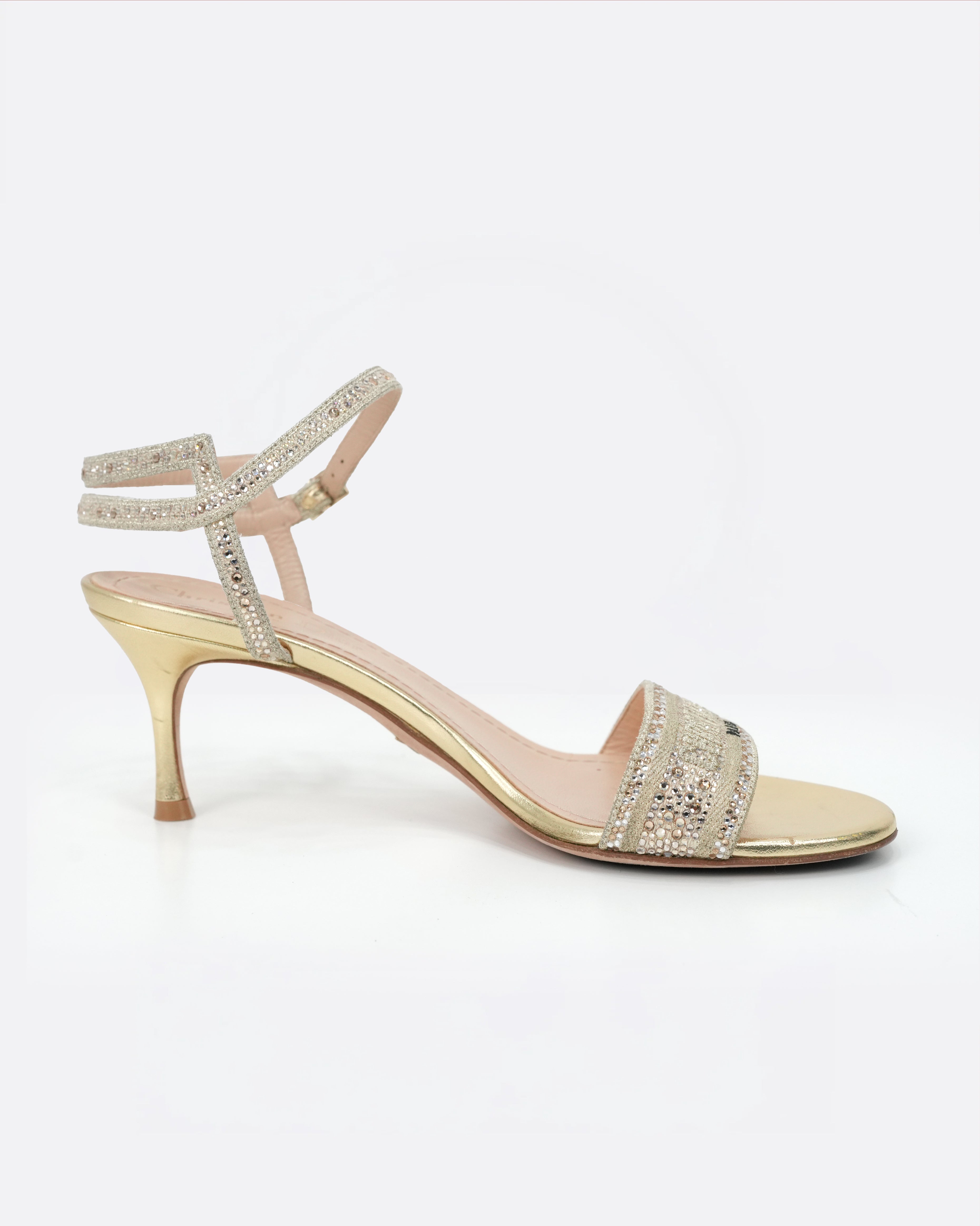 FABRIC SANDAL HEELS SIZE 37 GOLD STRAP