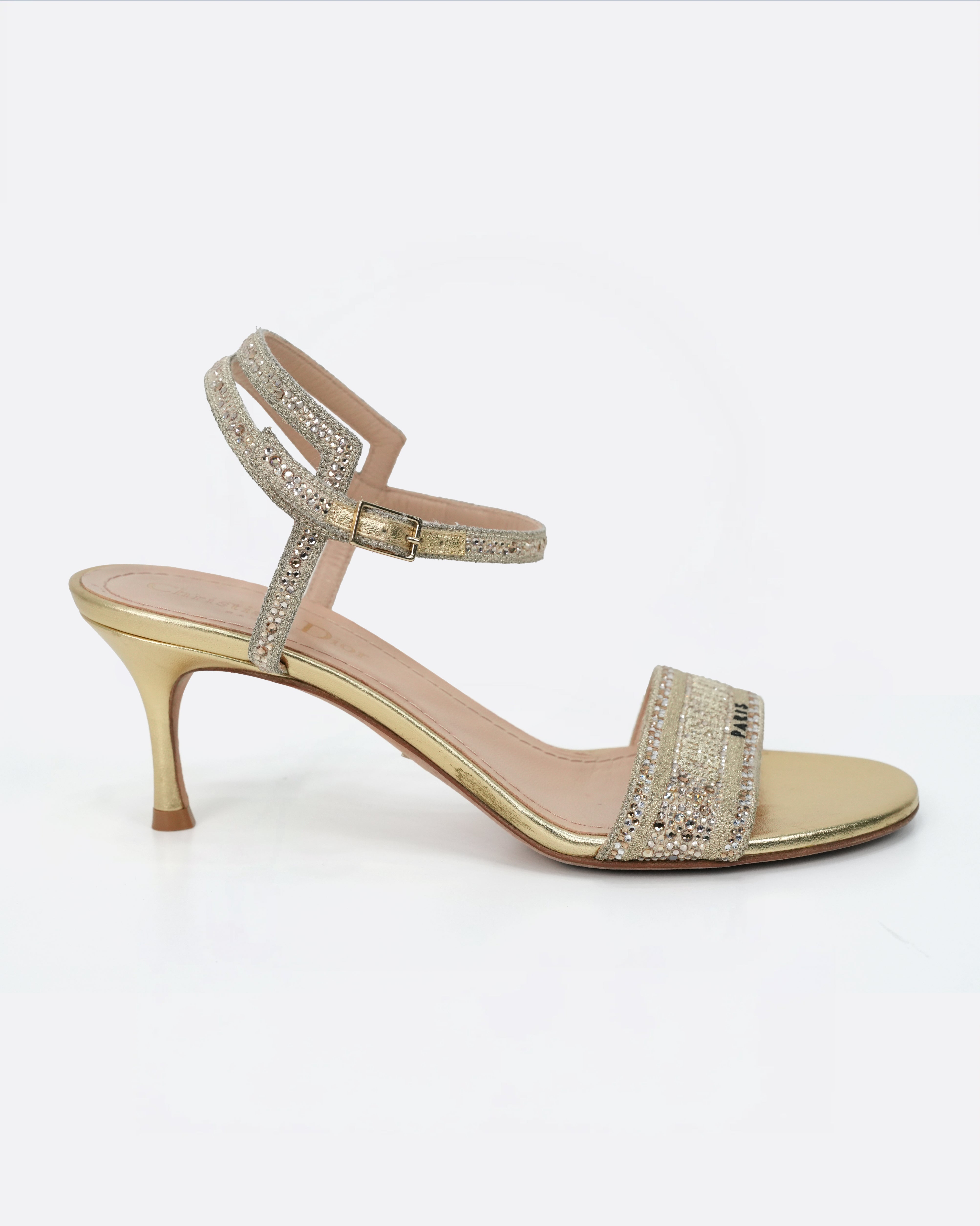 FABRIC SANDAL HEELS SIZE 37 GOLD STRAP