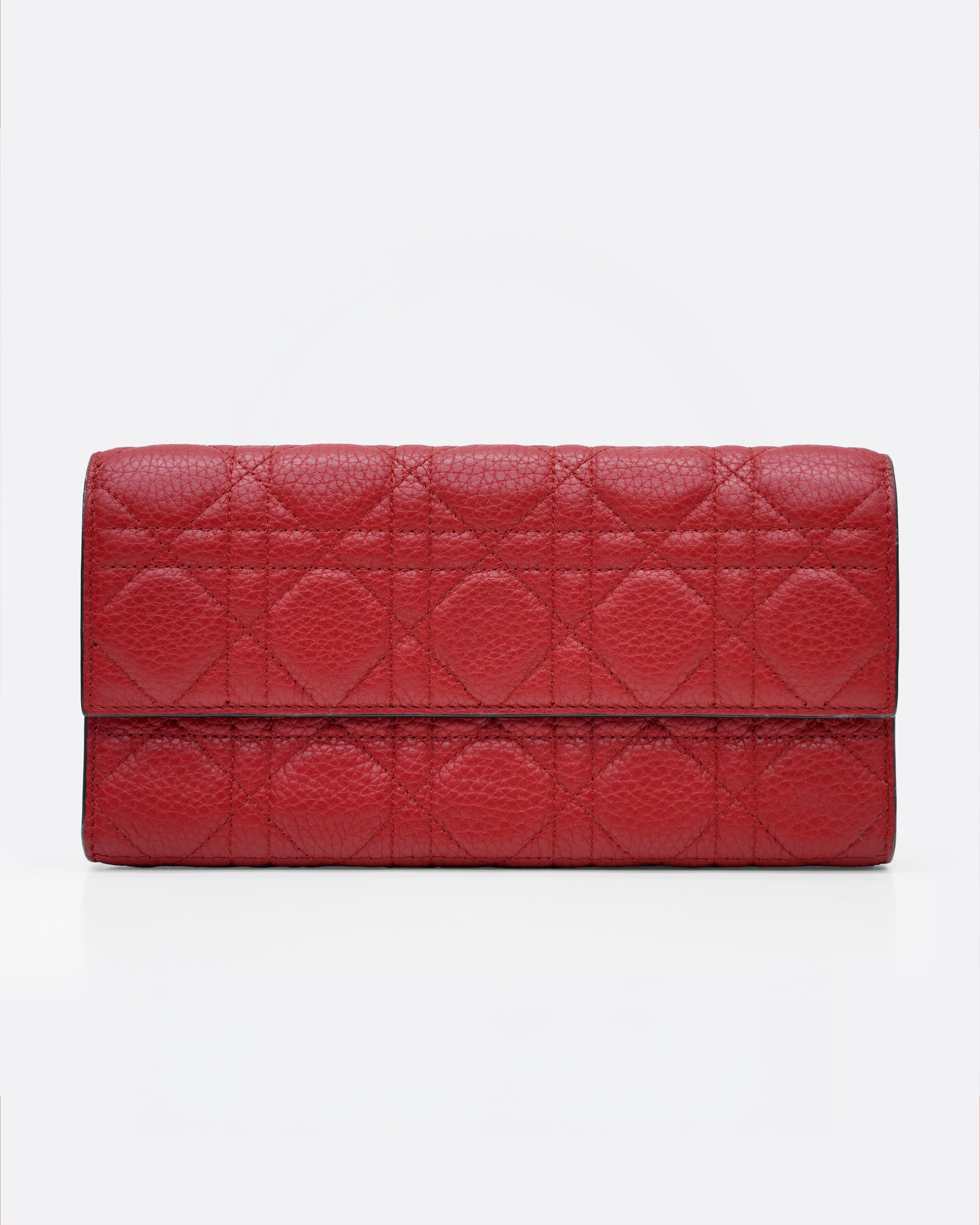 RED CANNAGE LEATHER WALLET ON CHAIN WITH LIGHT GOLD HARDWARE