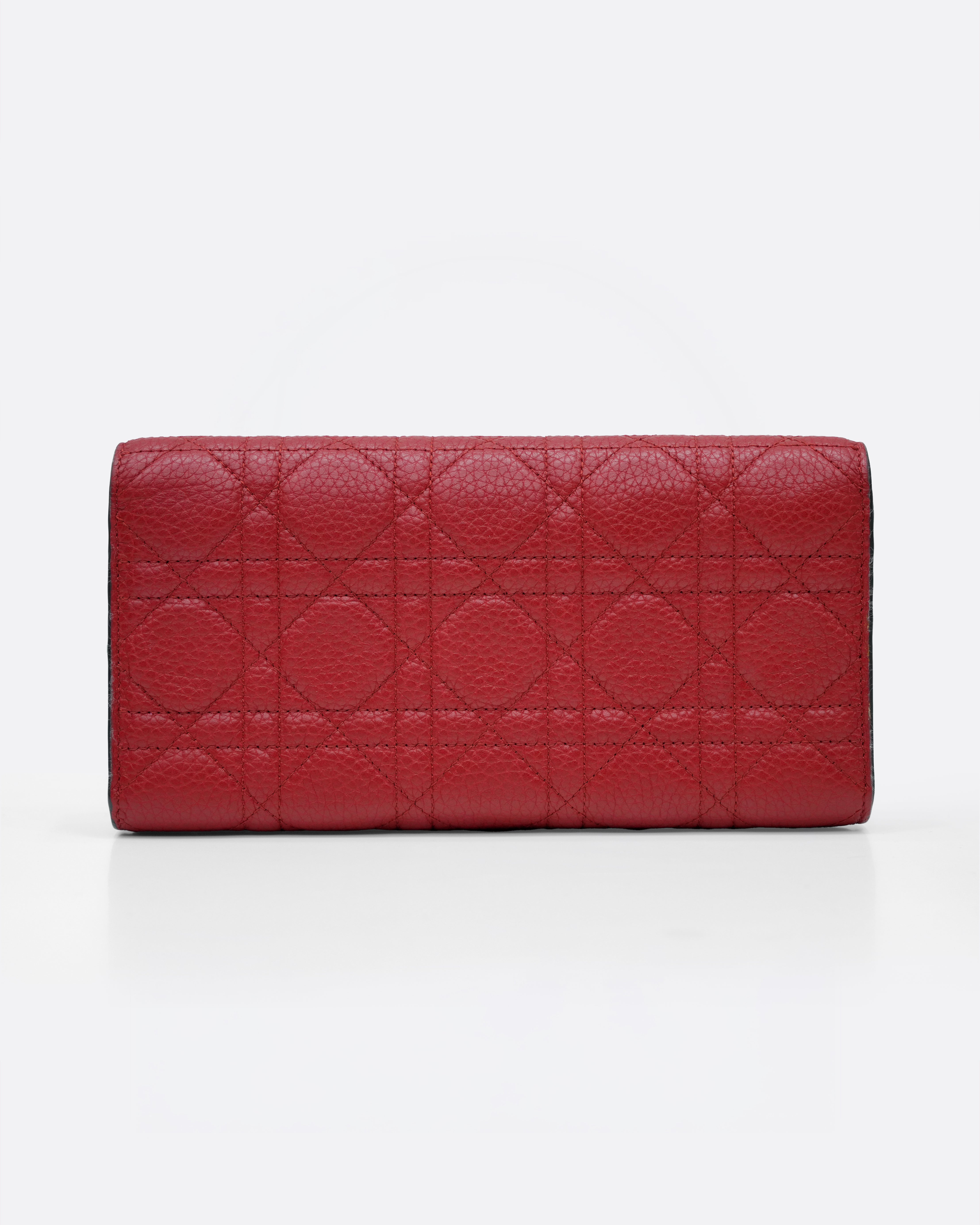 RED CANNAGE LEATHER WALLET ON CHAIN WITH LIGHT GOLD HARDWARE