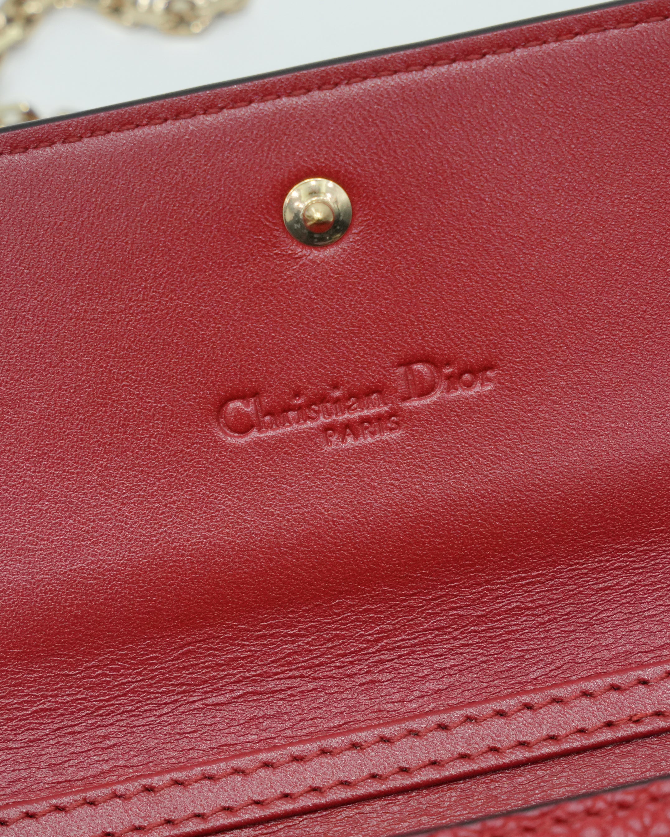 RED CANNAGE LEATHER WALLET ON CHAIN WITH LIGHT GOLD HARDWARE