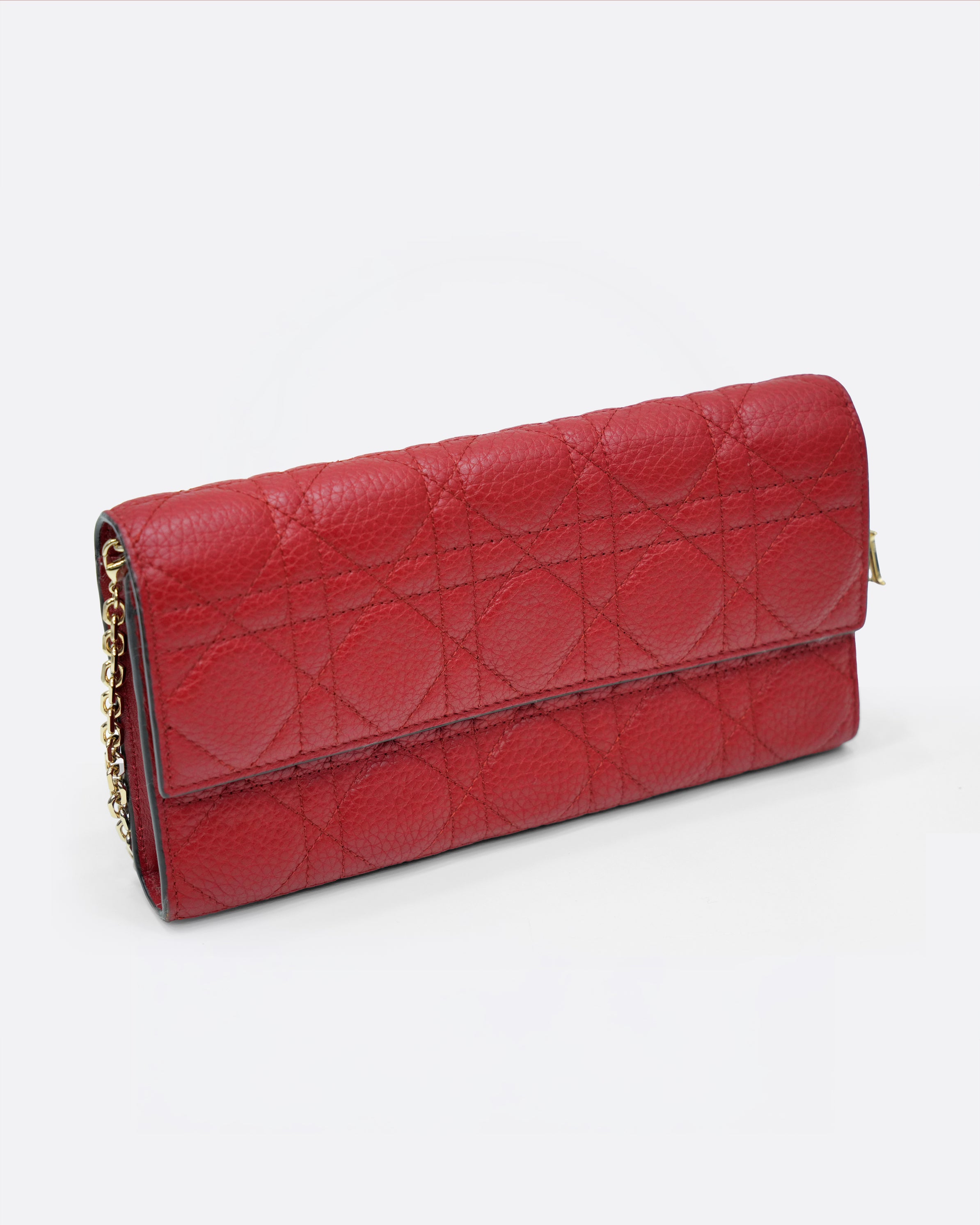 RED CANNAGE LEATHER WALLET ON CHAIN WITH LIGHT GOLD HARDWARE