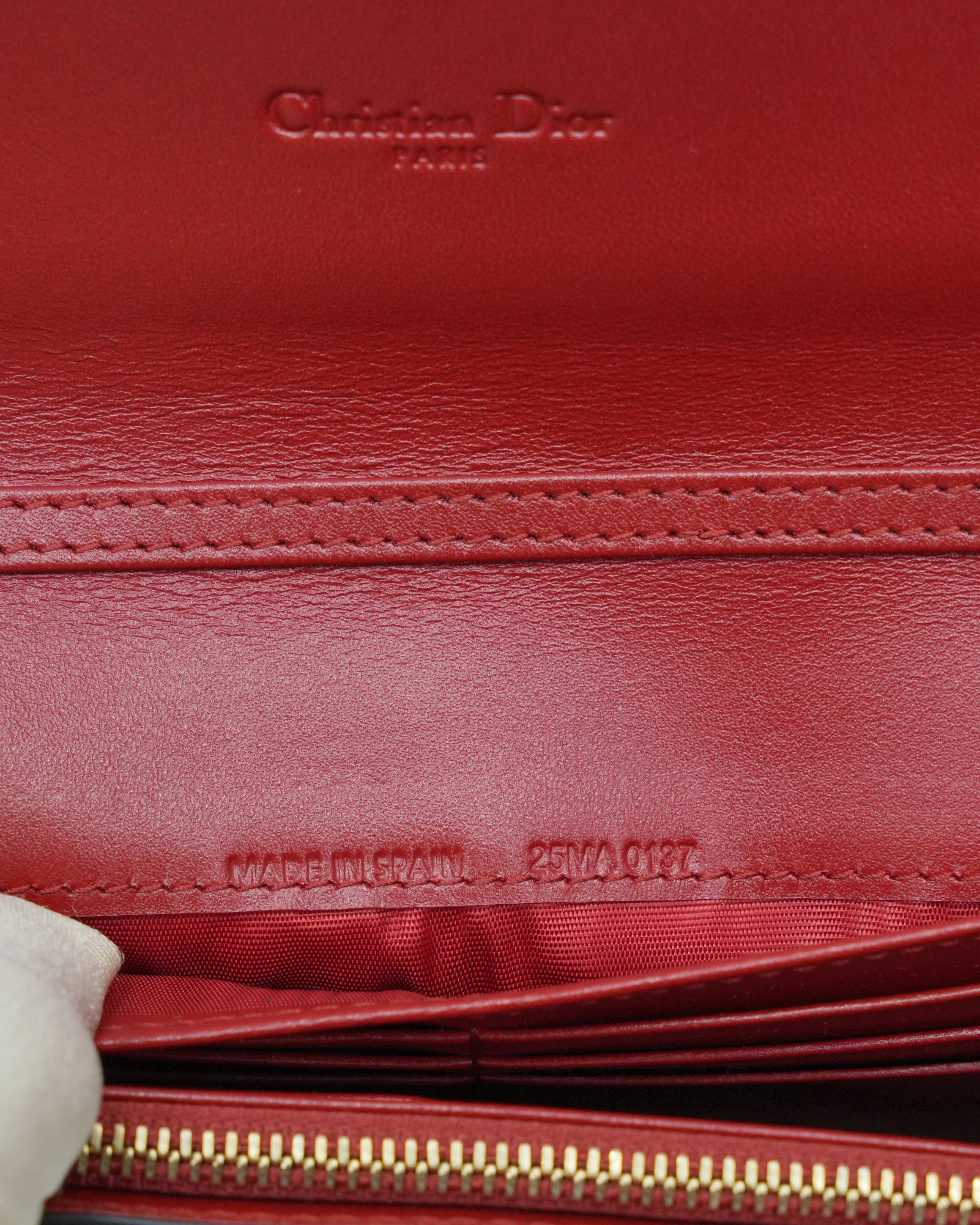 RED CANNAGE LEATHER WALLET ON CHAIN WITH LIGHT GOLD HARDWARE