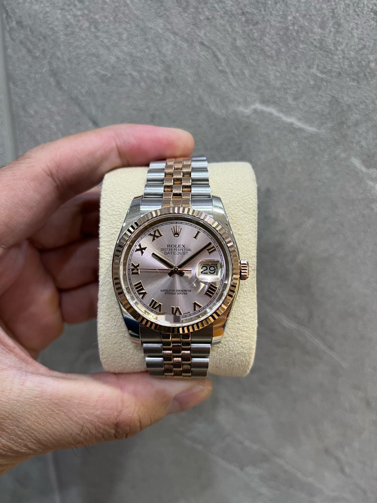 DATEJUST 36MM TWOTONE ROSEGOLD PINK ROMAN DIAL (2015)