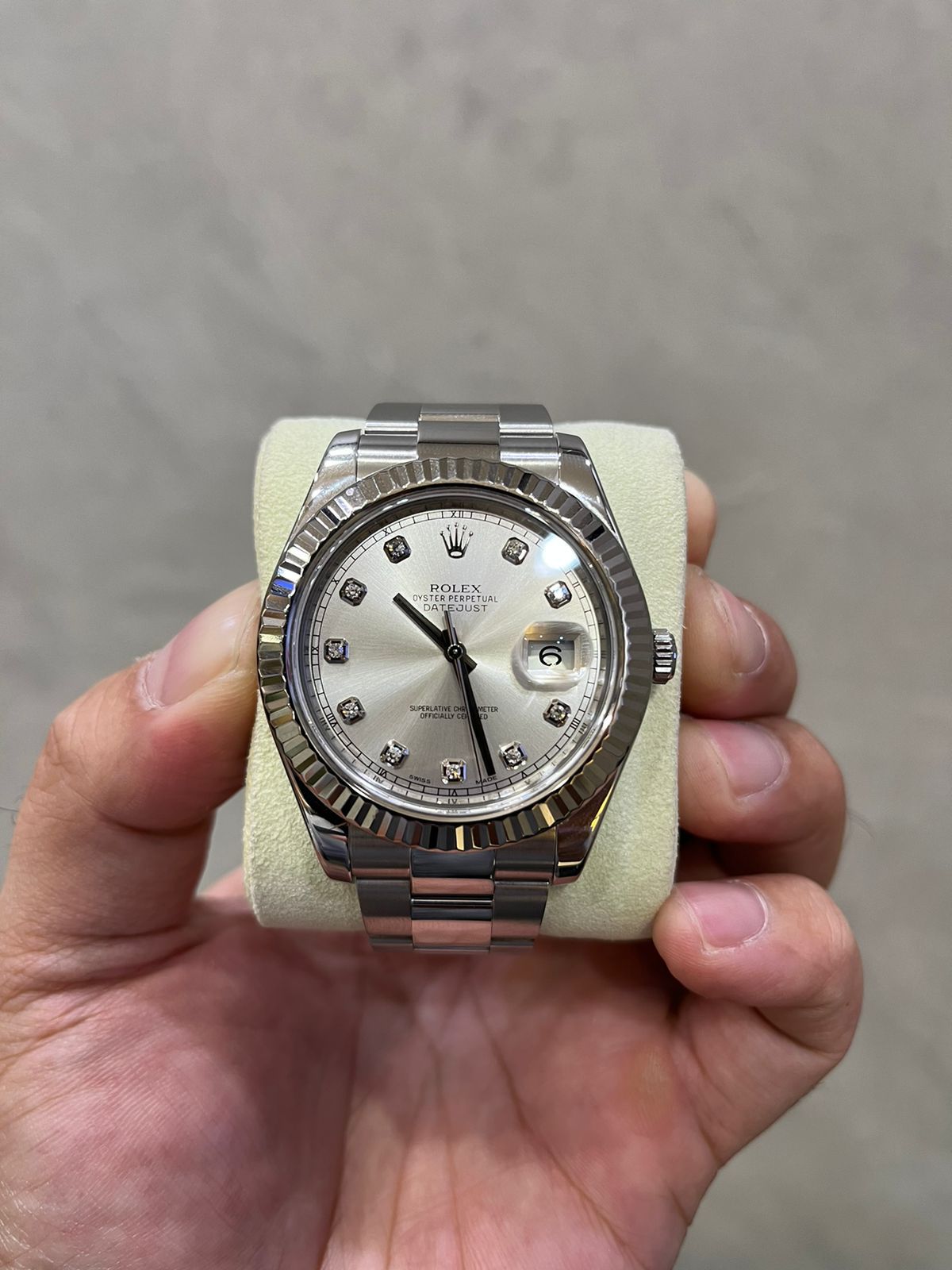 DATEJUST 41MM FLUTED OYSTER SILVER DIAMOND DIAL (2014)