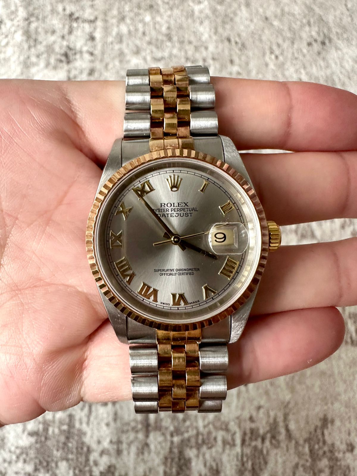 DATEJUST 36MM TWOTONE YELLOWGOLD SILVER ROMAN DIAL (WATCH ONLY)
