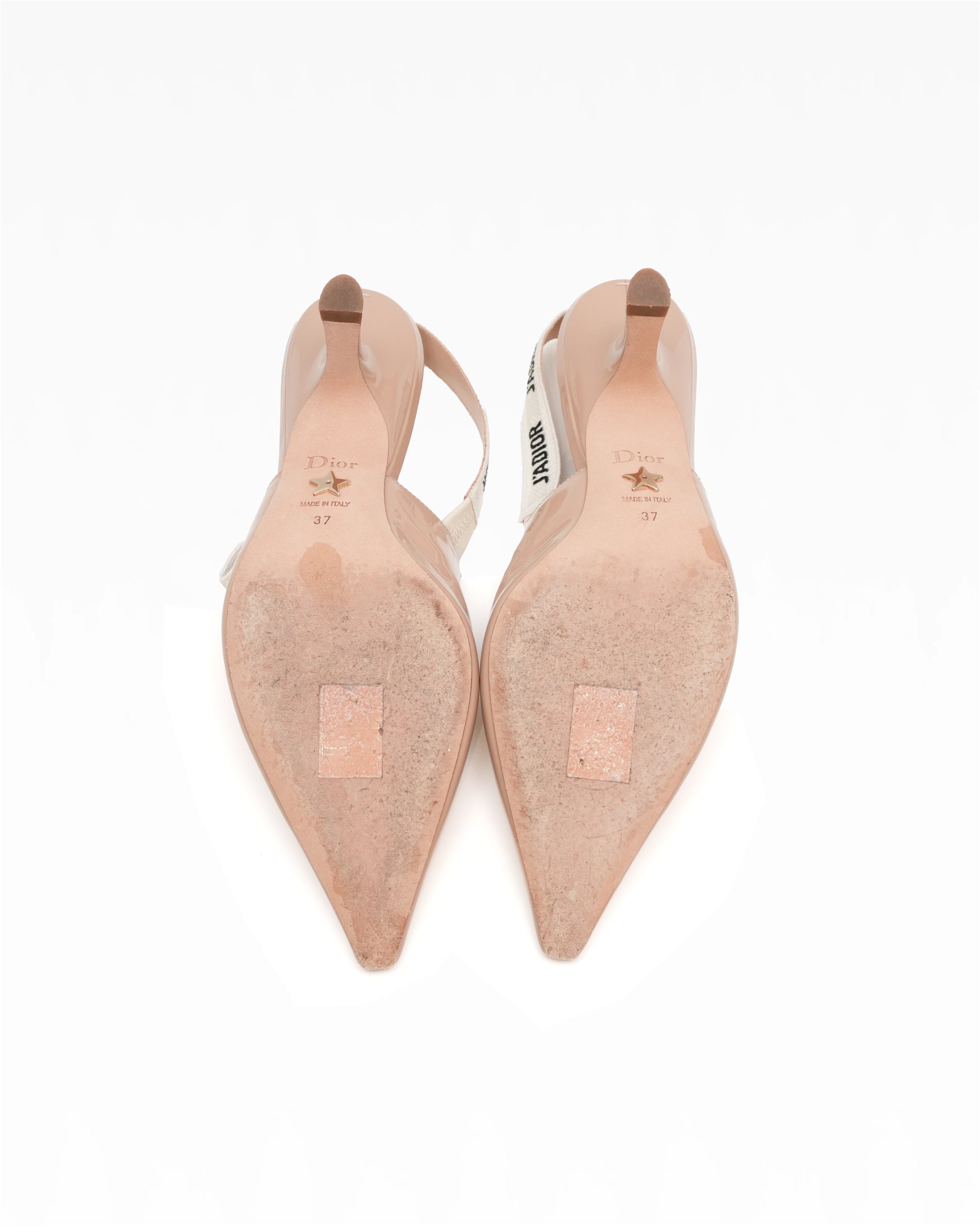 J’ADIOR PATENT LEATHER X FABRIC STRAP SLINGBACK PUMPS BEIGE X IVORY - SIZE 37