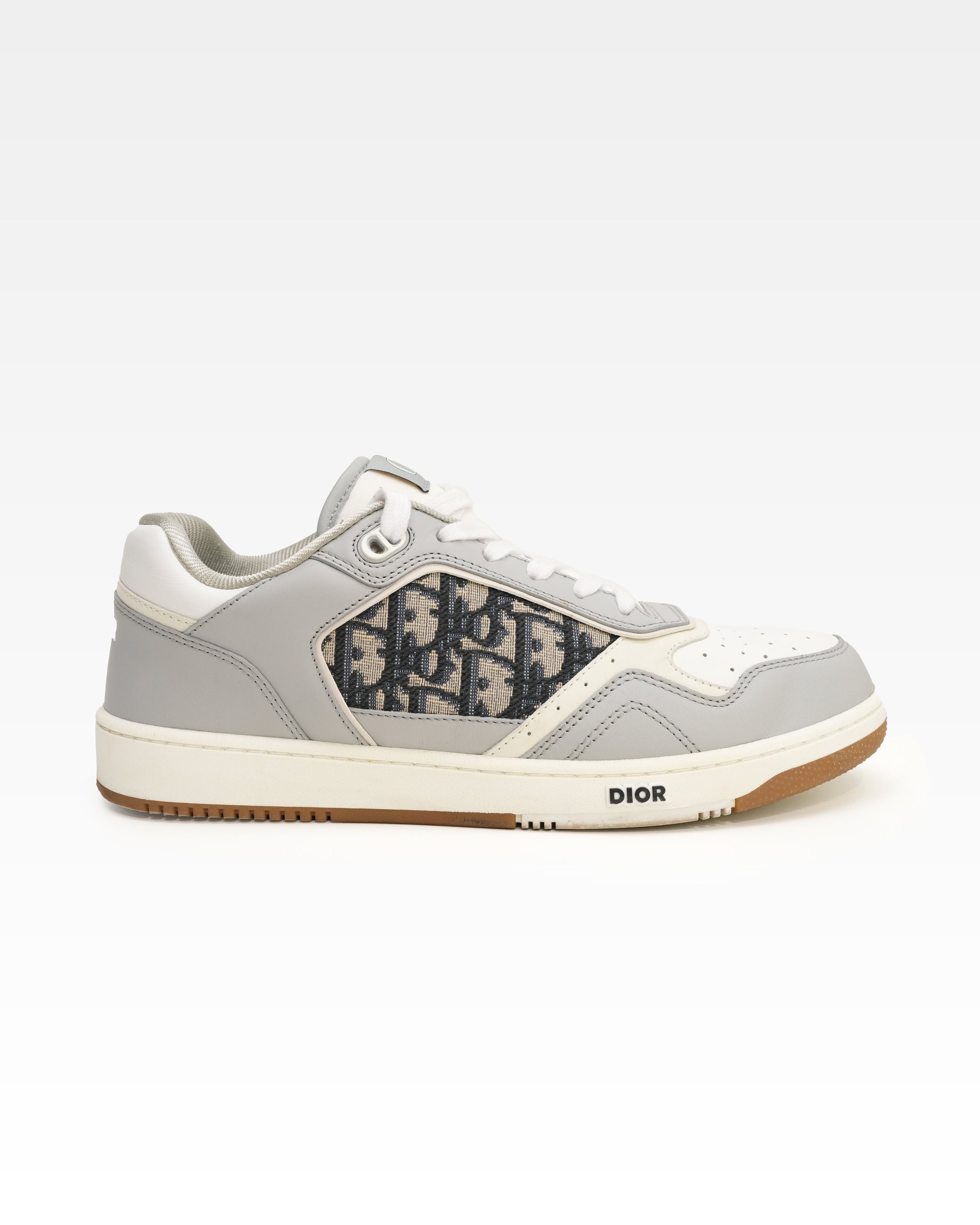 B27 CANVAS & LEATHER SNEAKERS GRAY WHITE OBLIQUE - SIZE 41.5