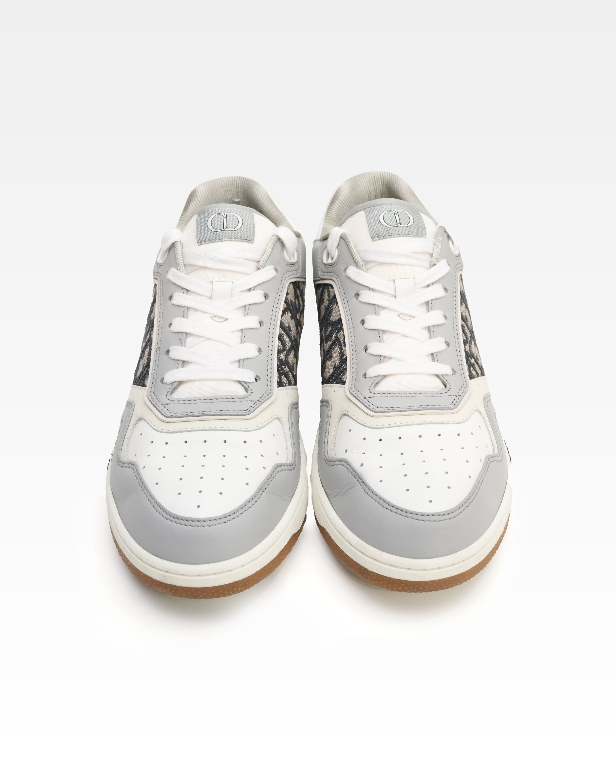 B27 CANVAS & LEATHER SNEAKERS GRAY WHITE OBLIQUE - SIZE 41.5