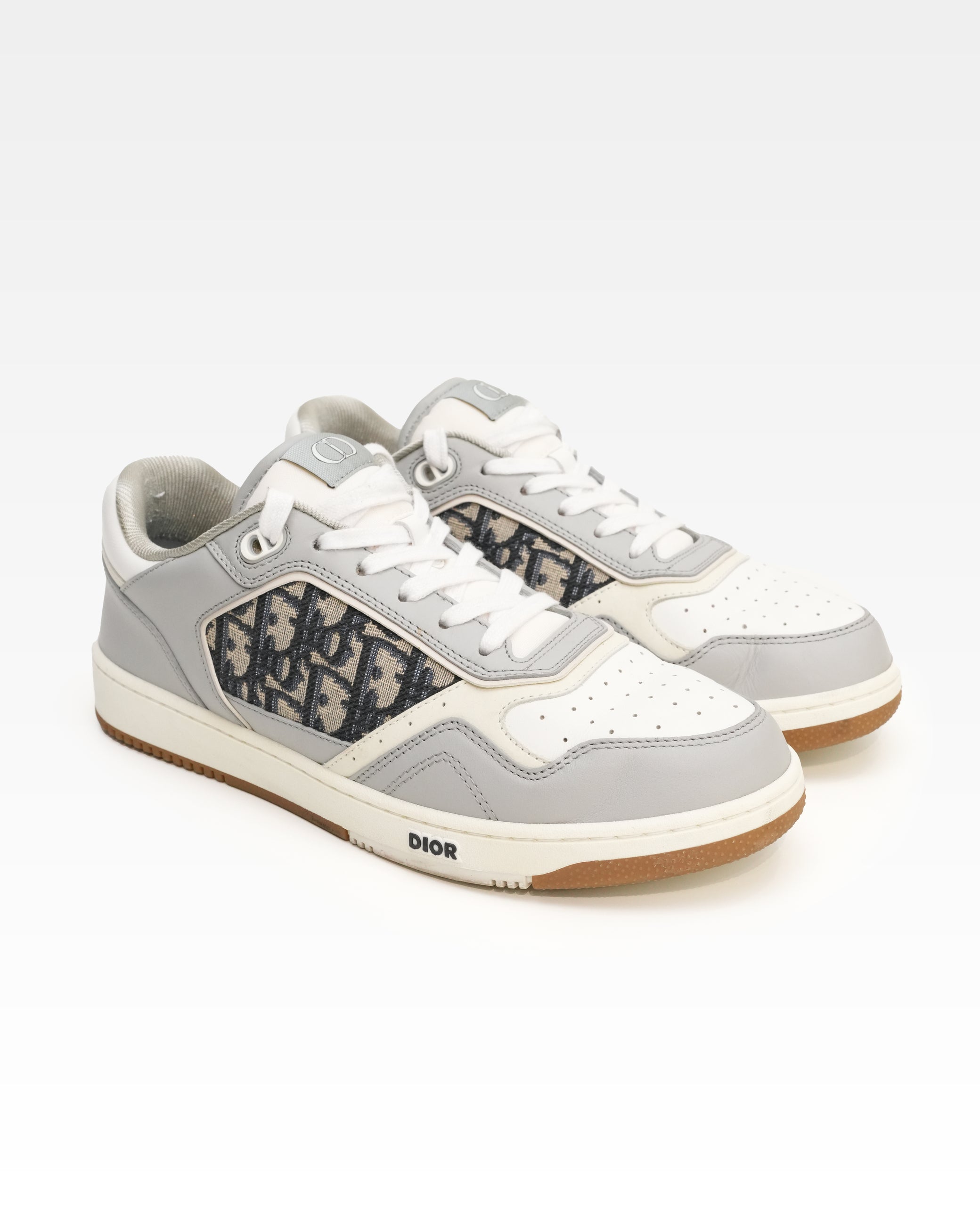 B27 CANVAS & LEATHER SNEAKERS GRAY WHITE OBLIQUE - SIZE 41.5