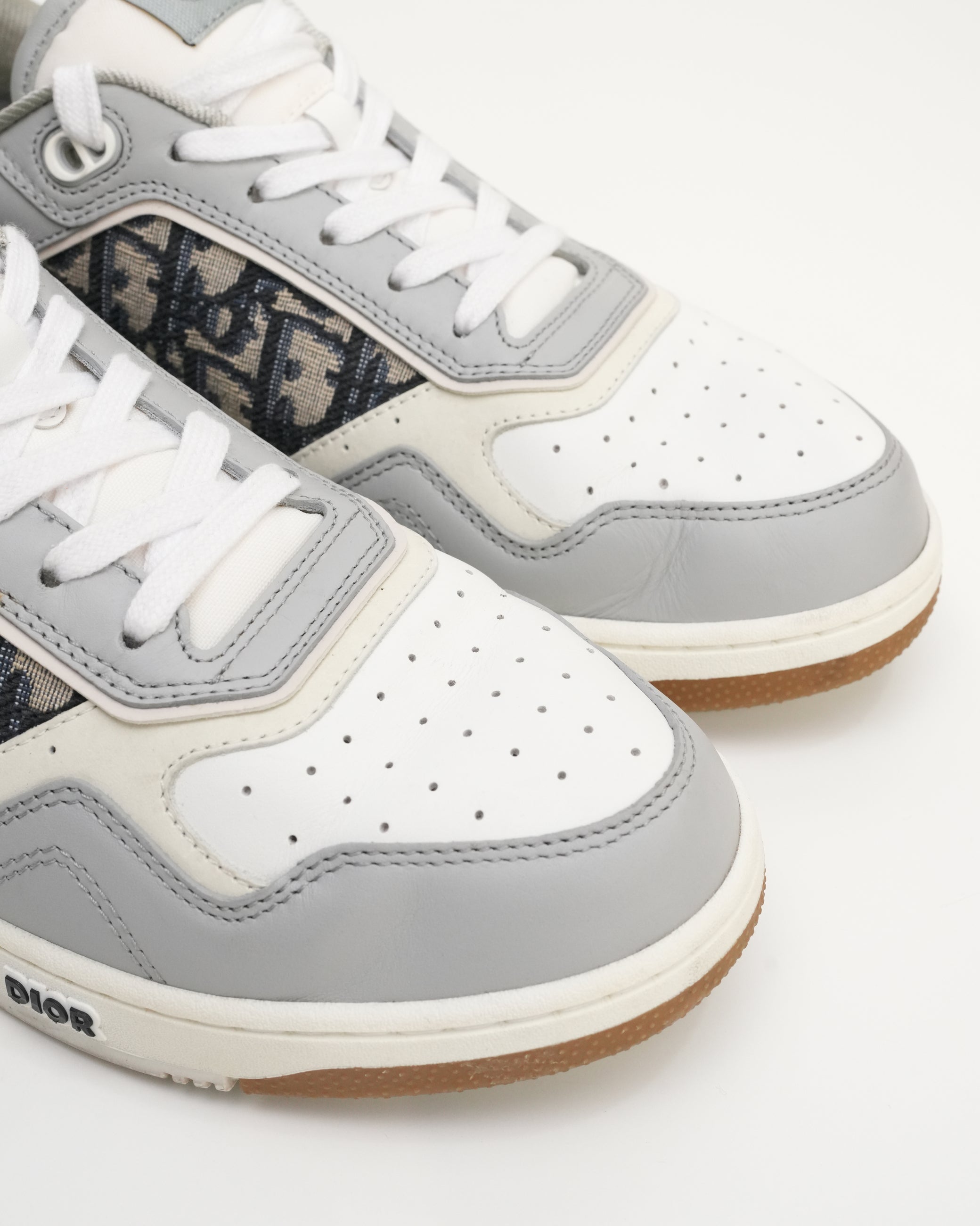 B27 CANVAS & LEATHER SNEAKERS GRAY WHITE OBLIQUE - SIZE 41.5