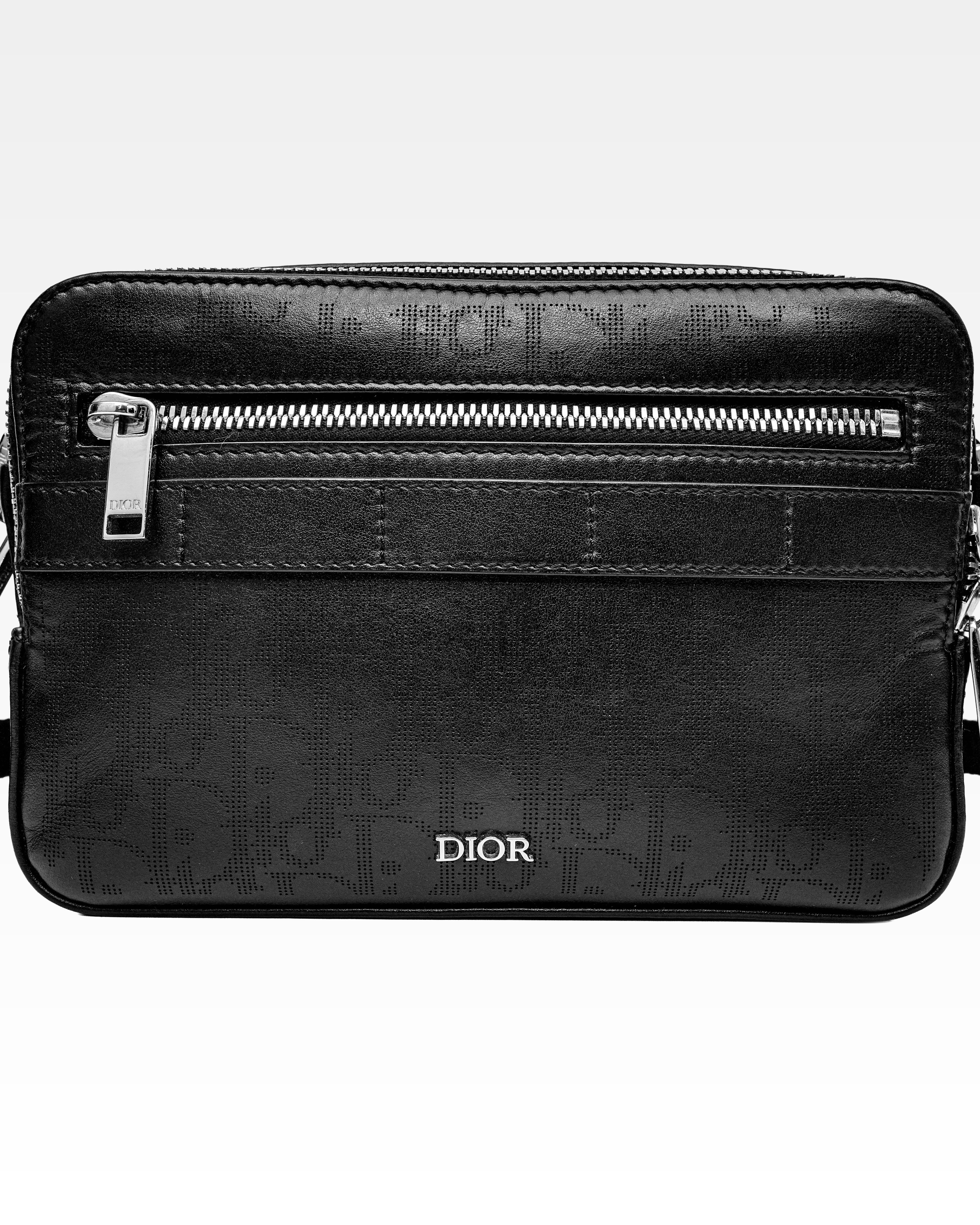 OBLIQUE SAFARI LEATHER SHOULDER BAG BLACK