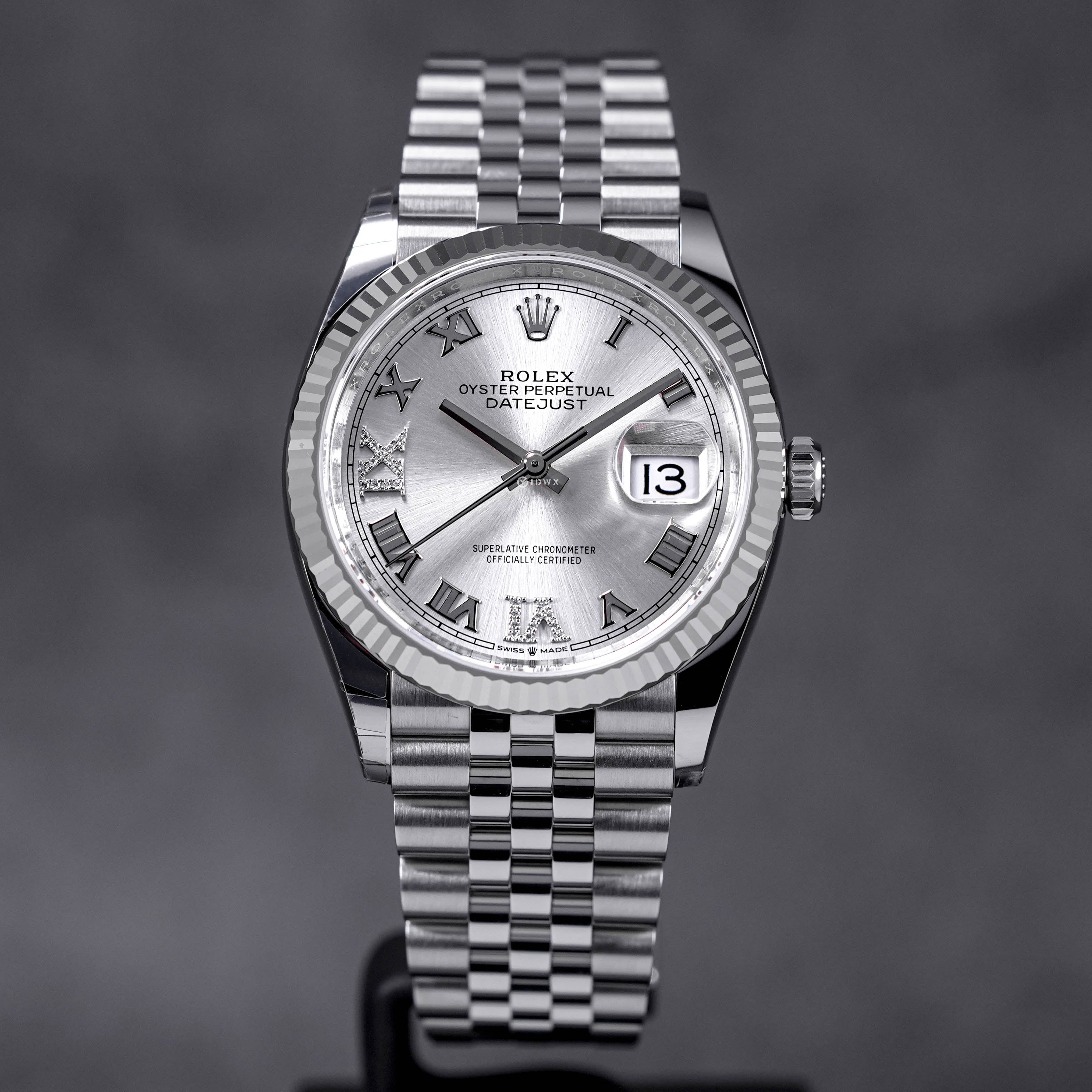 DATEJUST 36MM SILVER ROMAN DIAL DIAMOND 6 9 (2022)