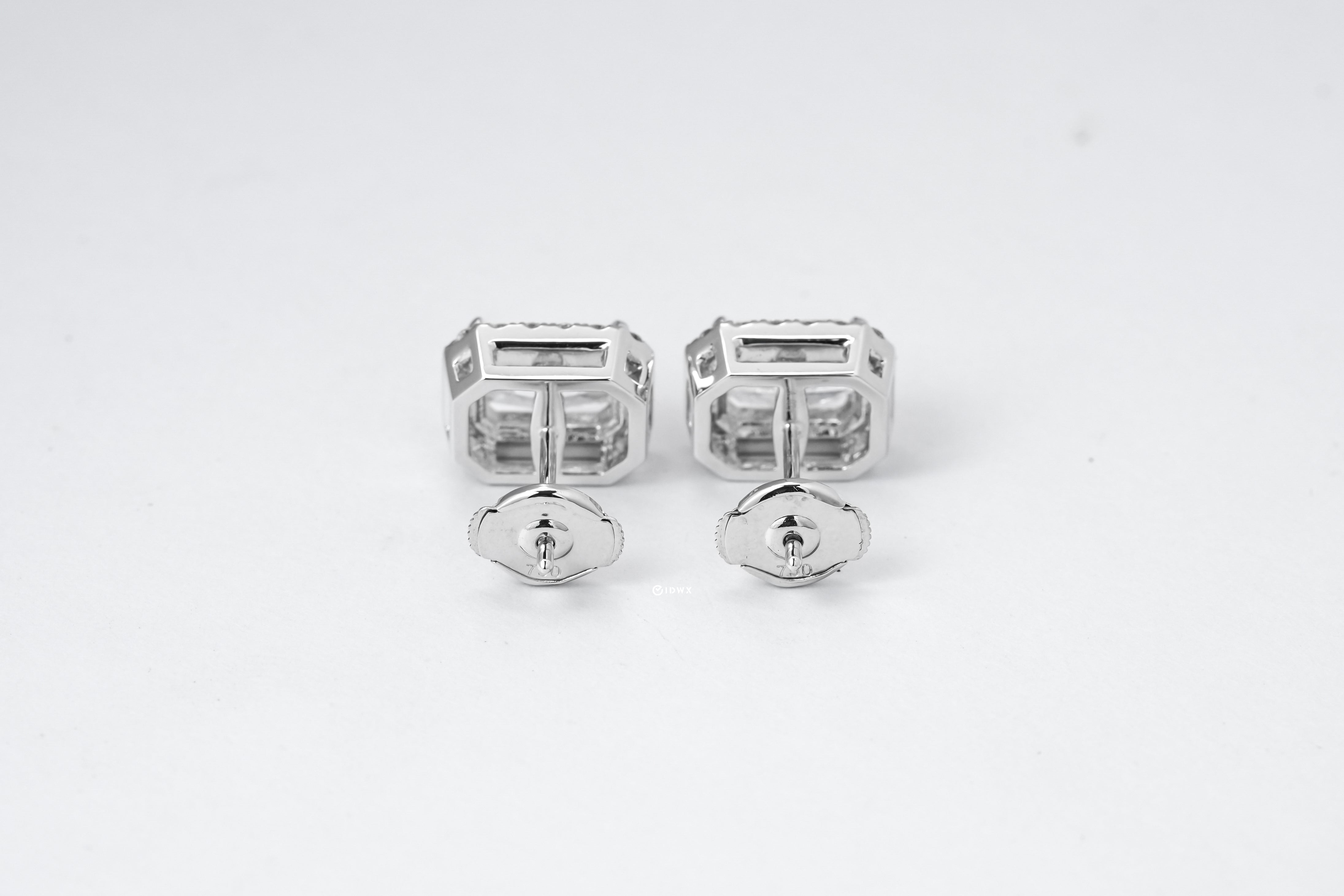 1CT RADIANT BRILLIANT HALO STUD WHITEGOLD EARRINGS