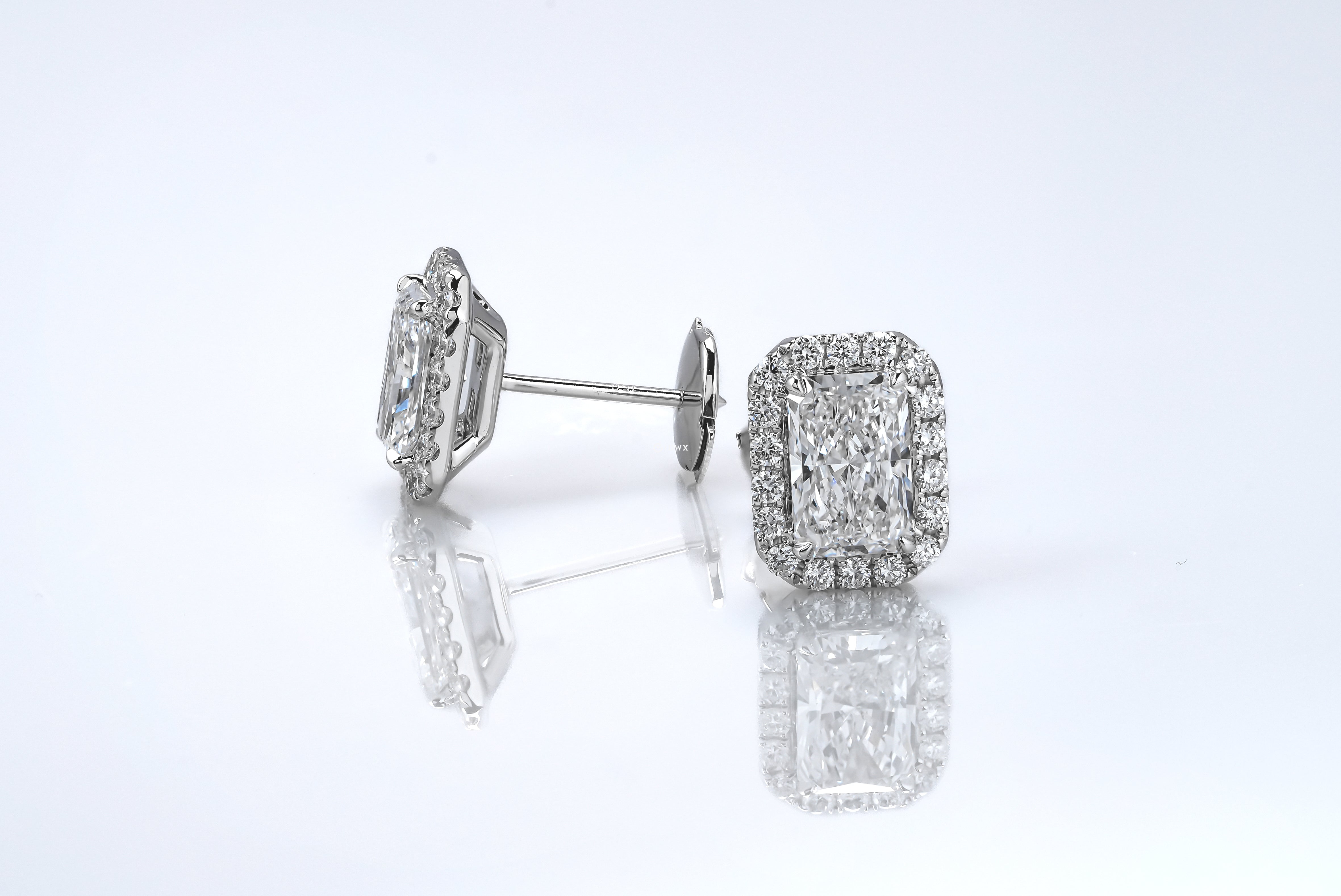 ABBEY WHITEGOLD HALO STUD EARRINGS 1CT EACH RADIANT CUT LAB DIAMOND