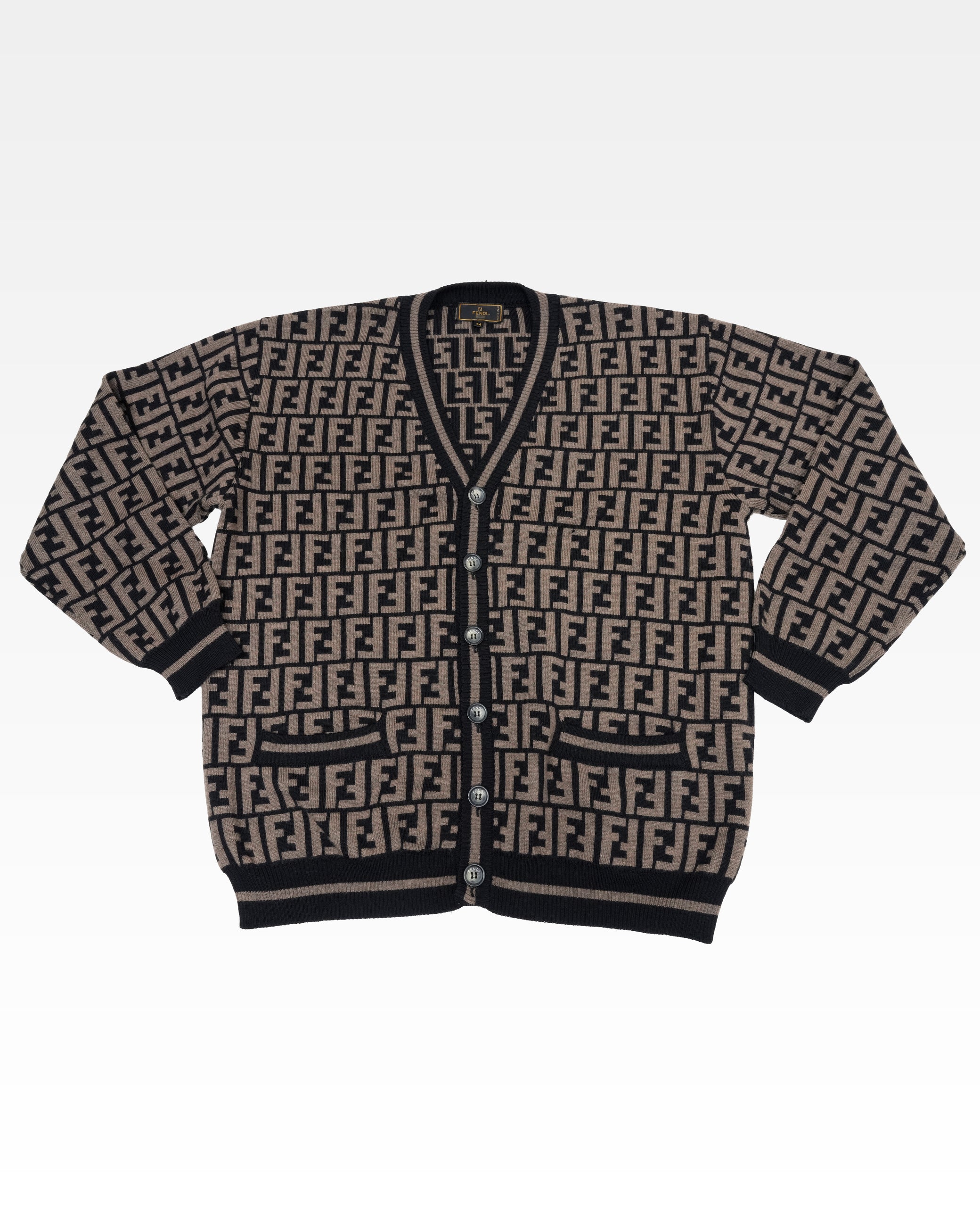 MONOGRAM ZUCCA PATTERN V-NECK BROWN CARDIGAN WOOL