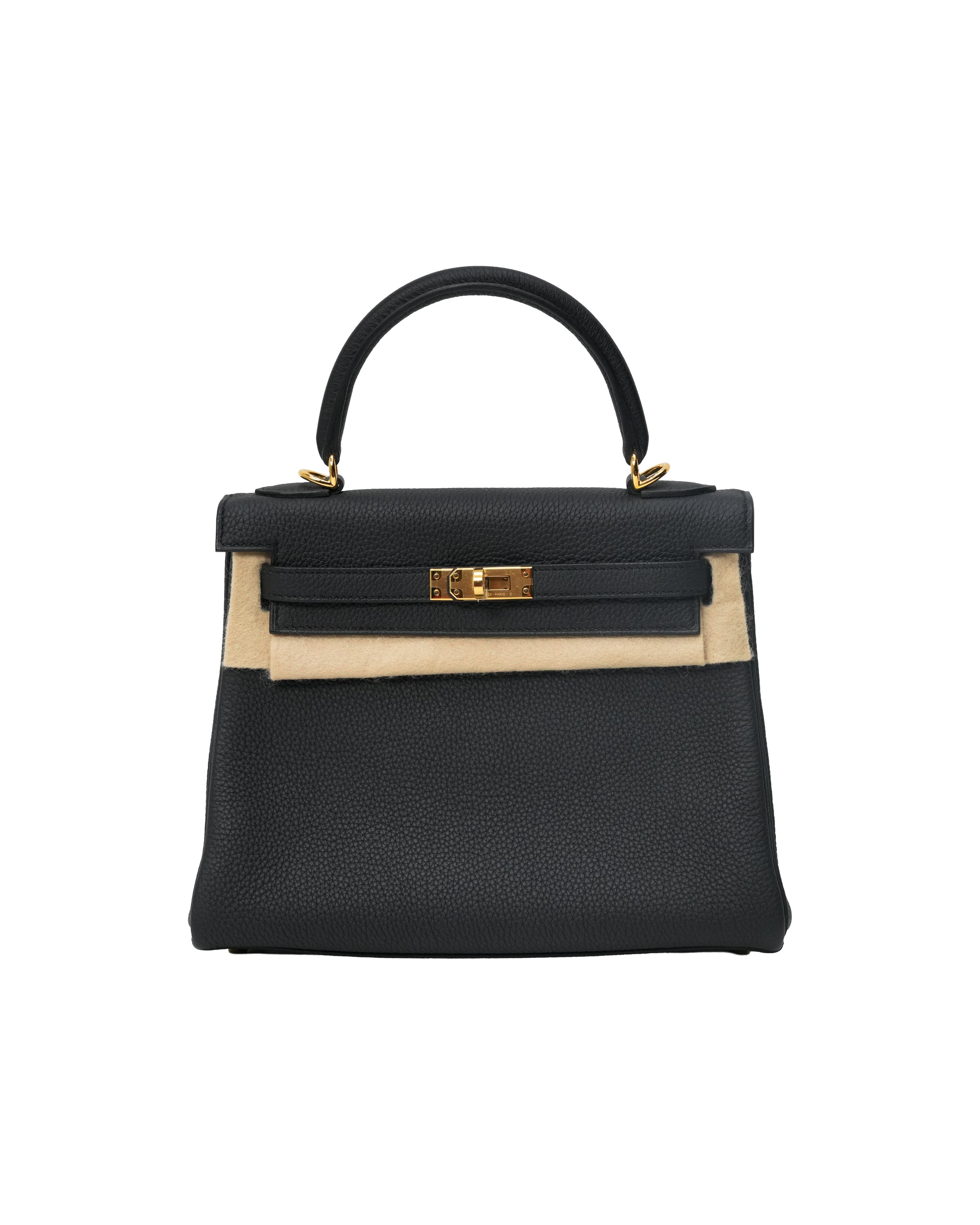 KELLY 25 RETOURNE BLACK TOGO LEATHER GOLD HARDWARE STAMP B