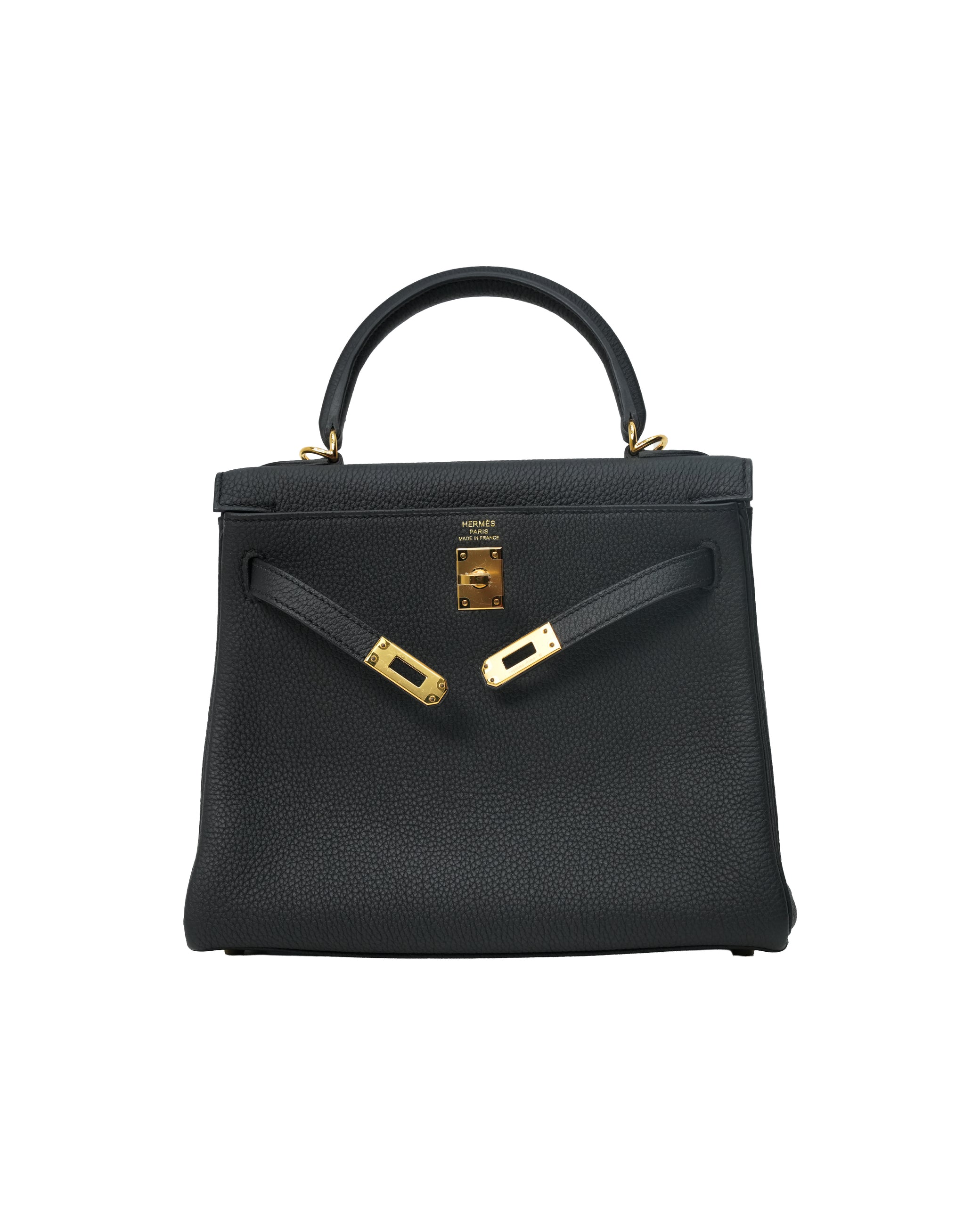 KELLY 25 RETOURNE BLACK TOGO LEATHER GOLD HARDWARE STAMP B