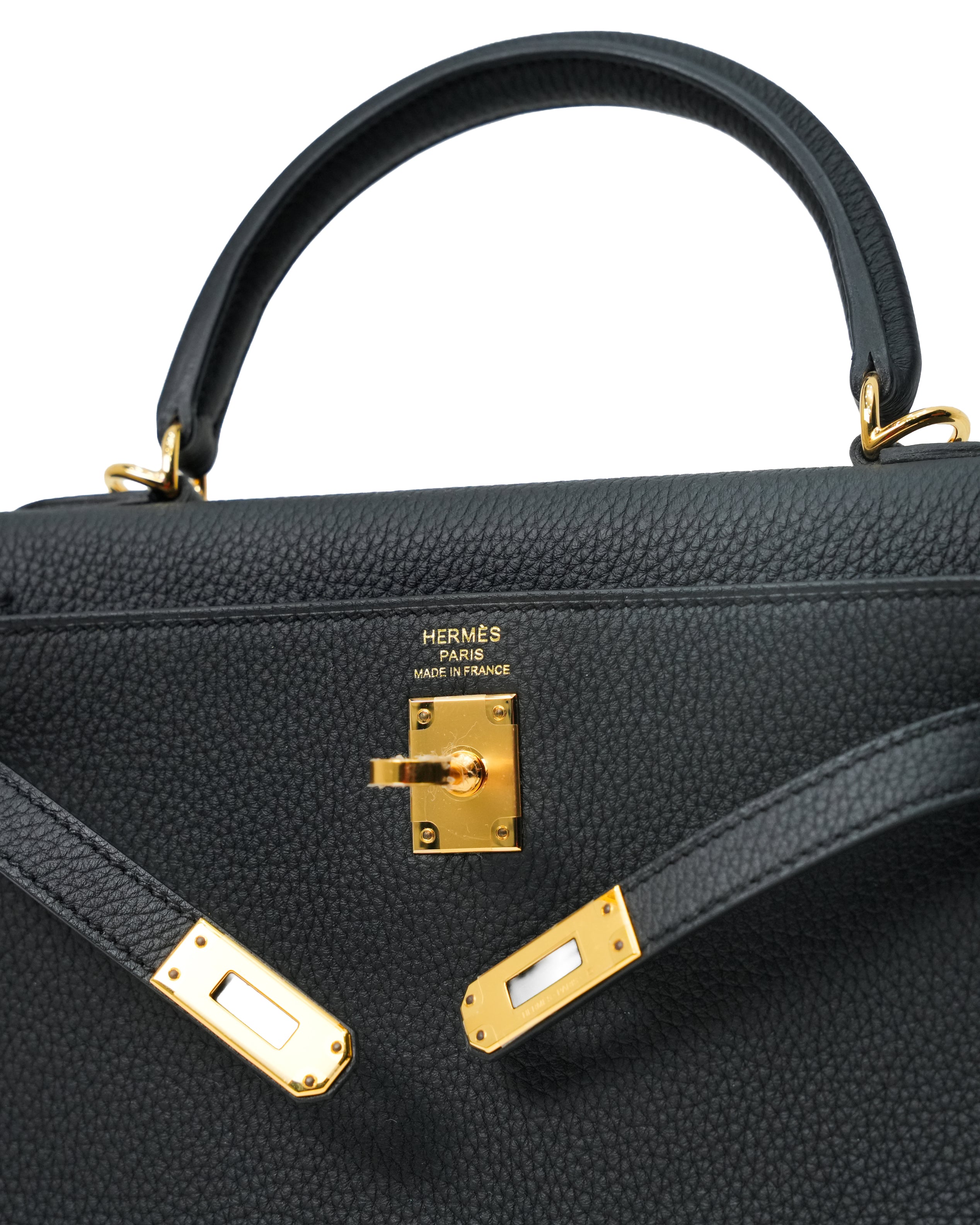 KELLY 25 RETOURNE BLACK TOGO LEATHER GOLD HARDWARE STAMP B