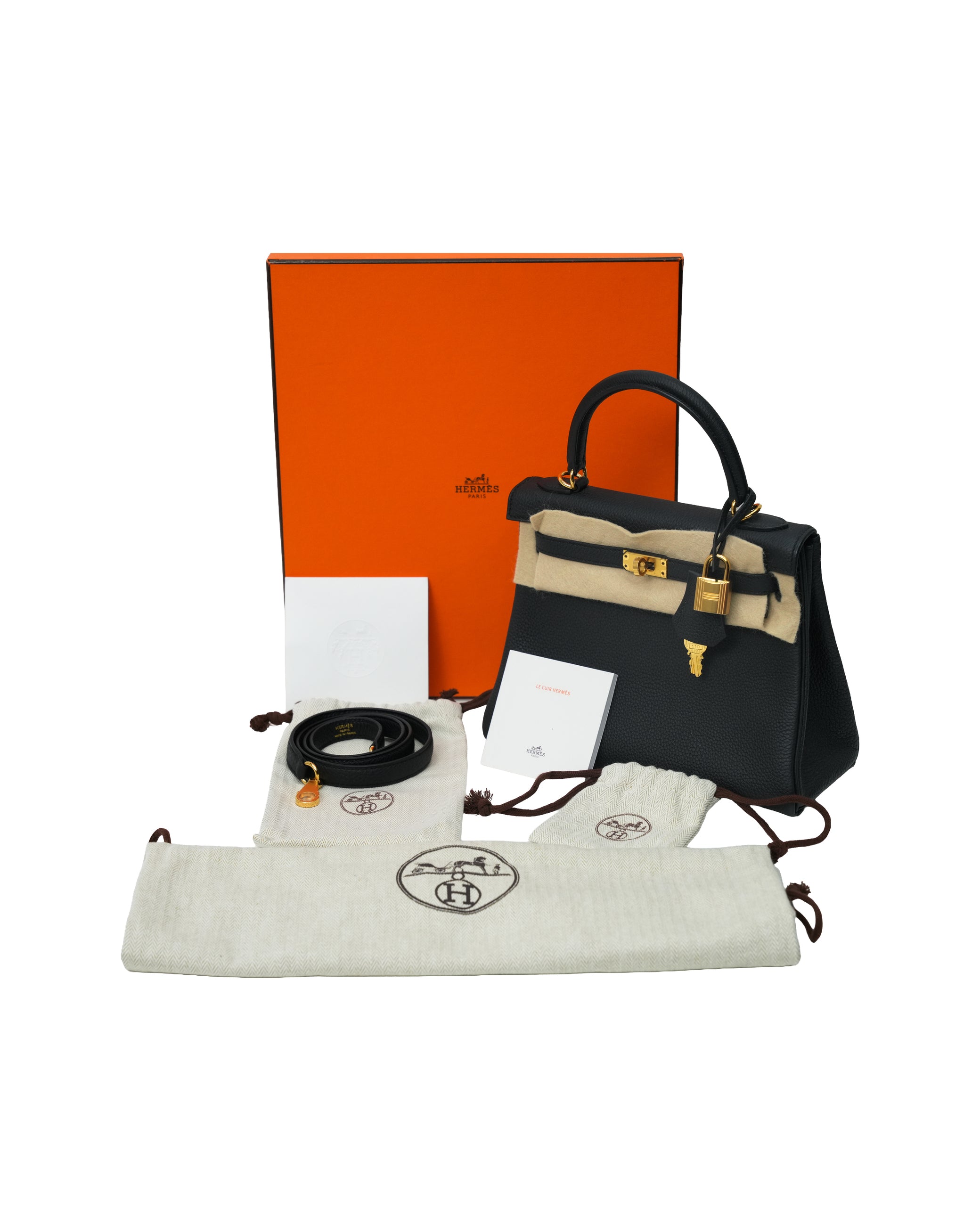 KELLY 25 RETOURNE BLACK TOGO LEATHER GOLD HARDWARE STAMP B