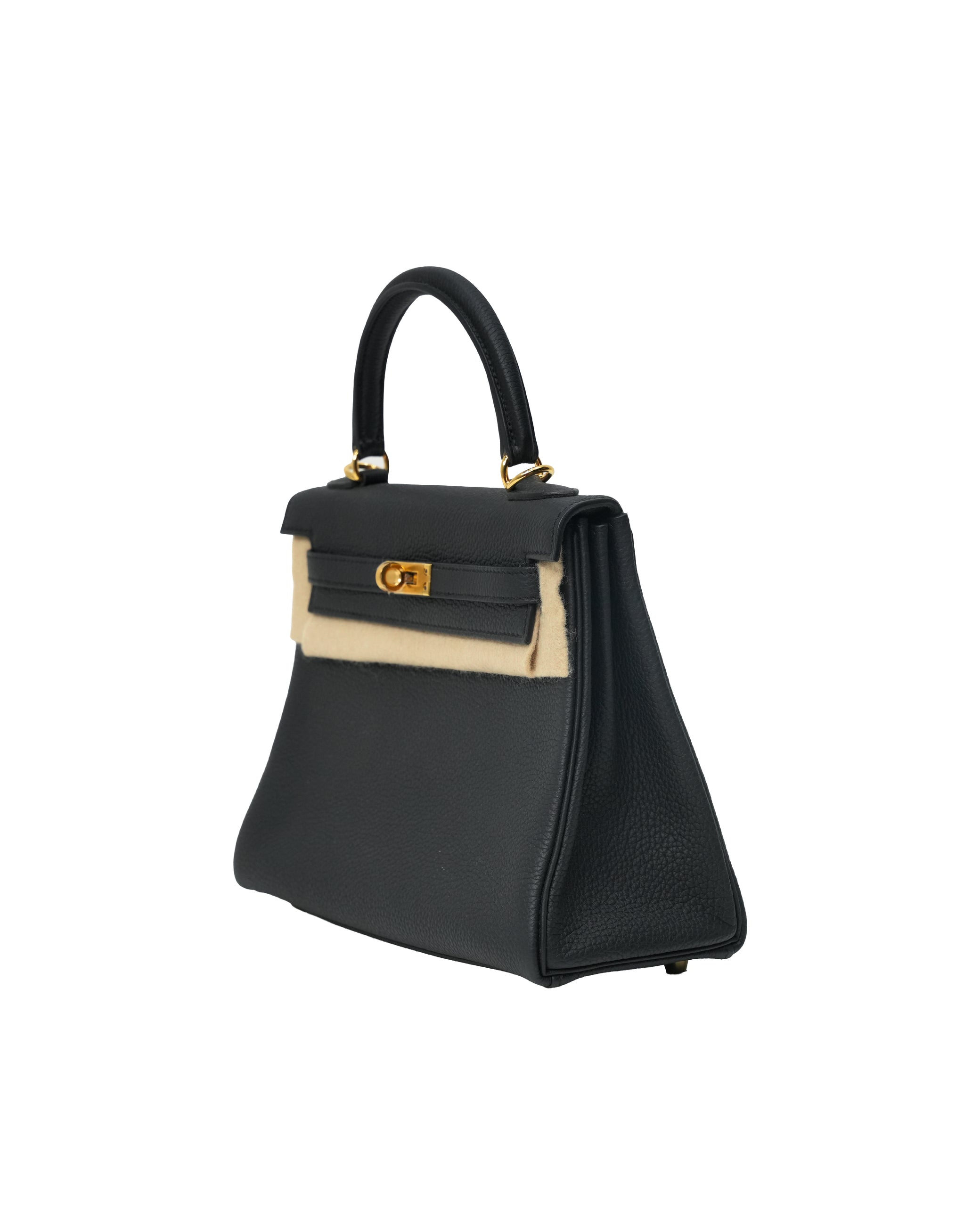 KELLY 25 RETOURNE BLACK TOGO LEATHER GOLD HARDWARE STAMP B