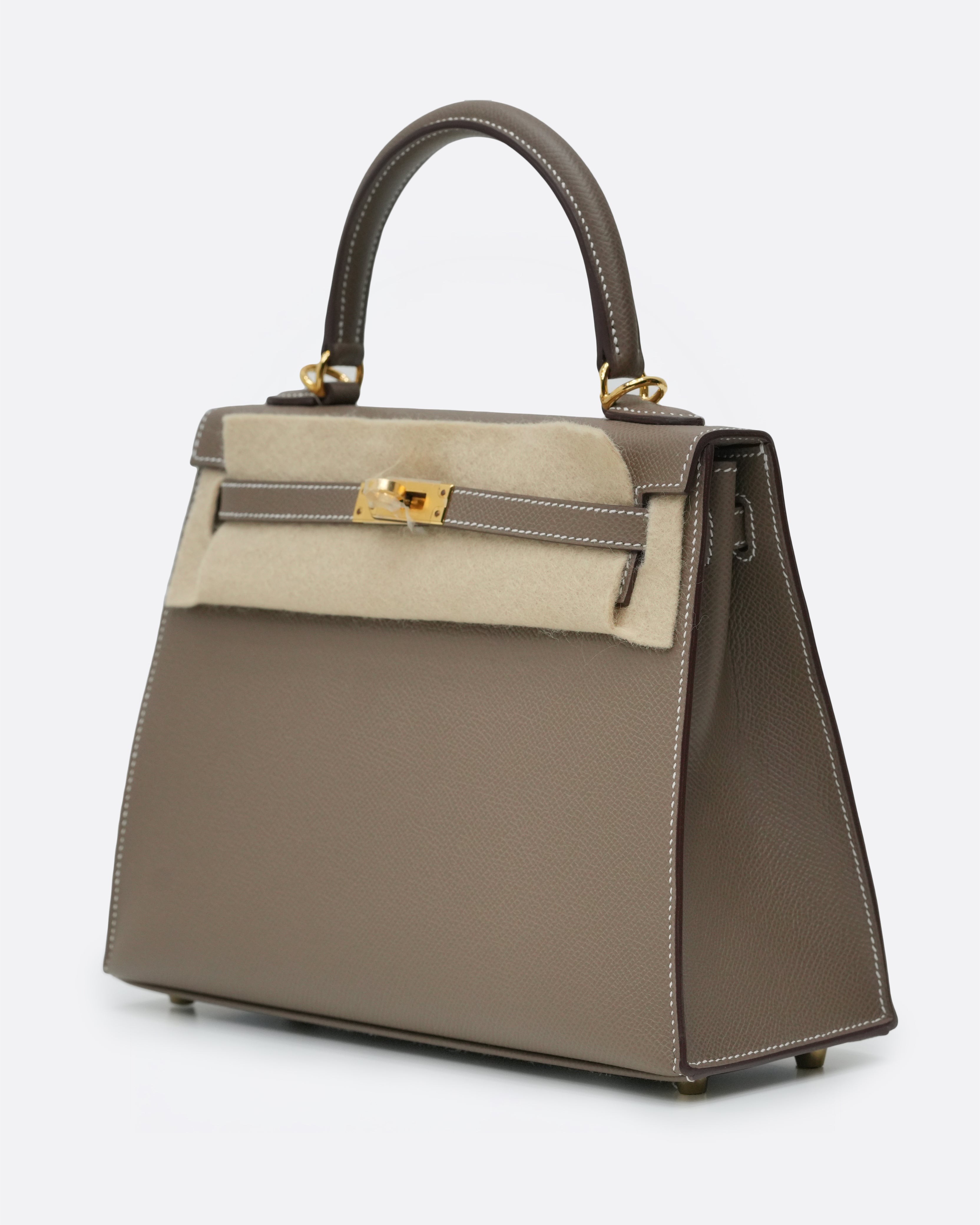 KELLY SELLIER 25 ETOUPE GOLD HARDWARE STAMP W