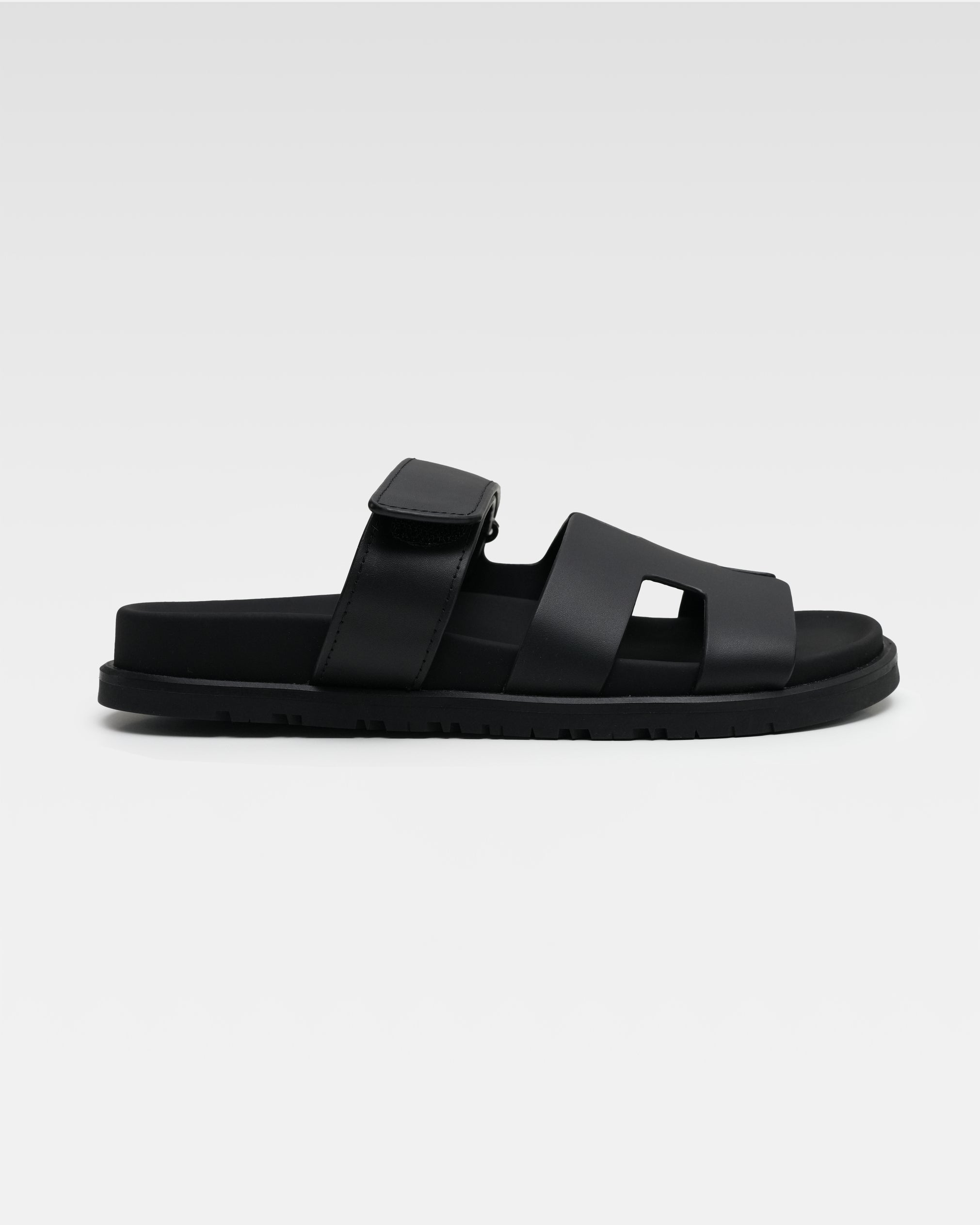 CHYPRE LEATHER SANDALS BLACK VELCRO STRAP - SIZE 36