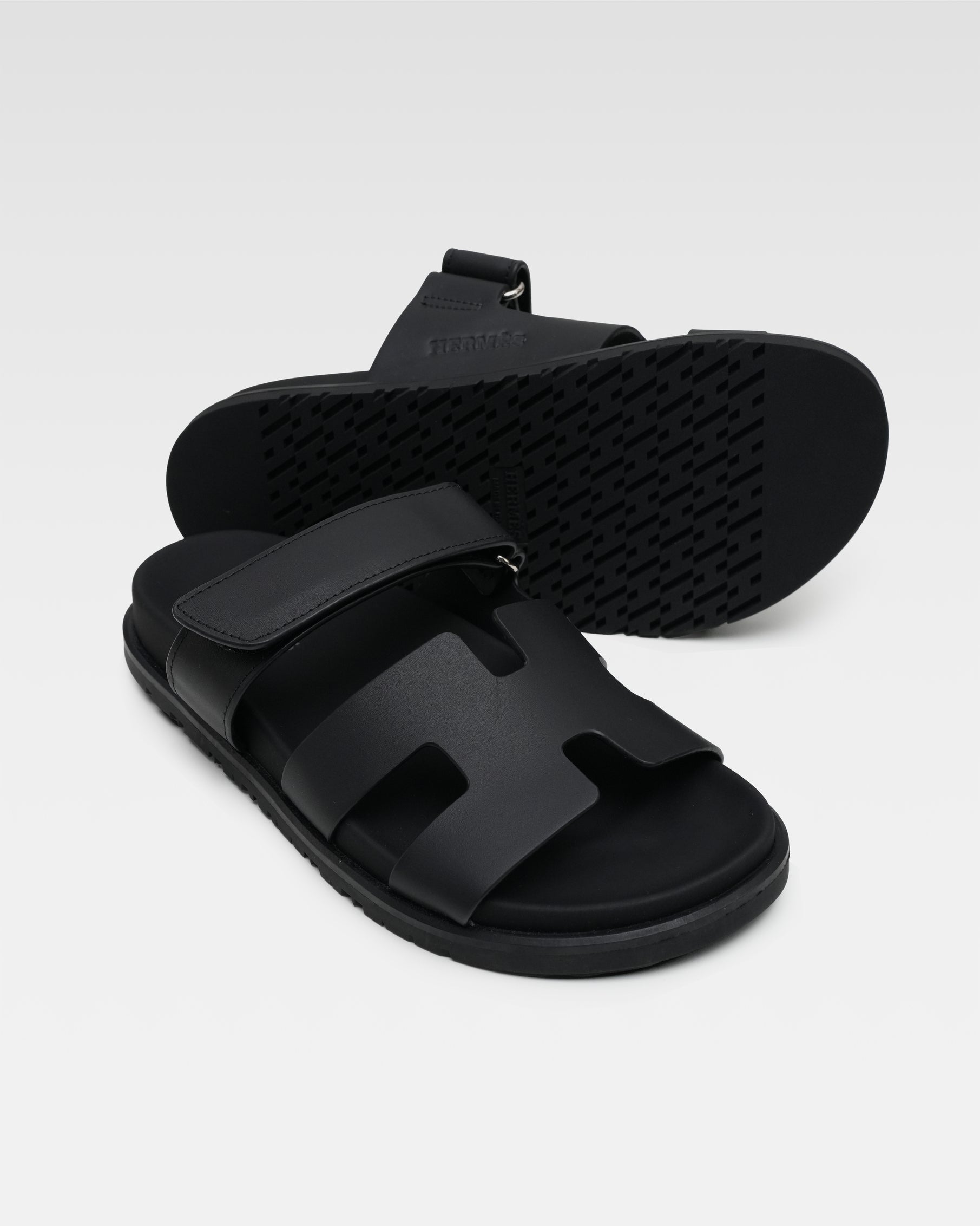 CHYPRE LEATHER SANDALS BLACK VELCRO STRAP - SIZE 36
