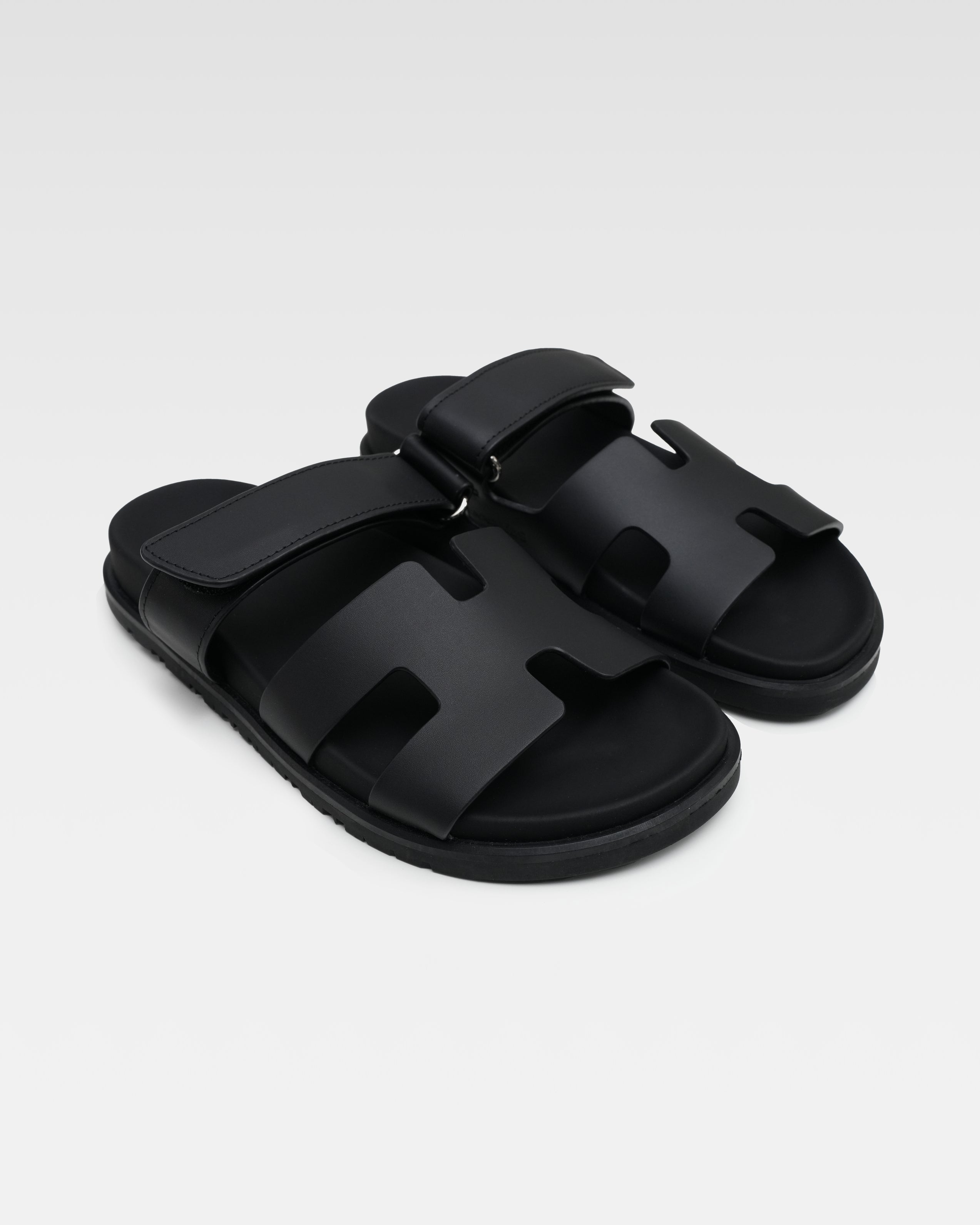 CHYPRE LEATHER SANDALS BLACK VELCRO STRAP - SIZE 36