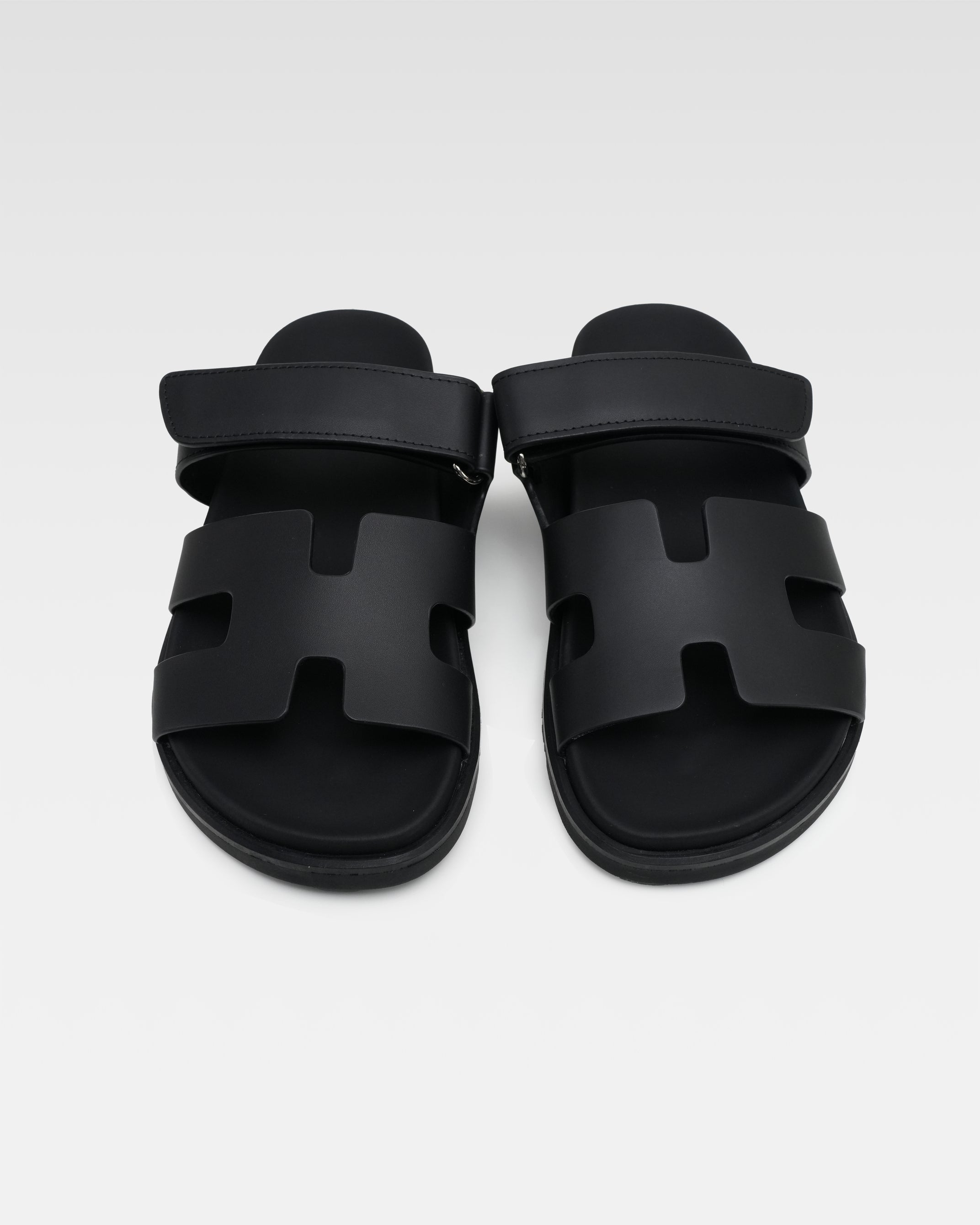 CHYPRE LEATHER SANDALS BLACK VELCRO STRAP - SIZE 36