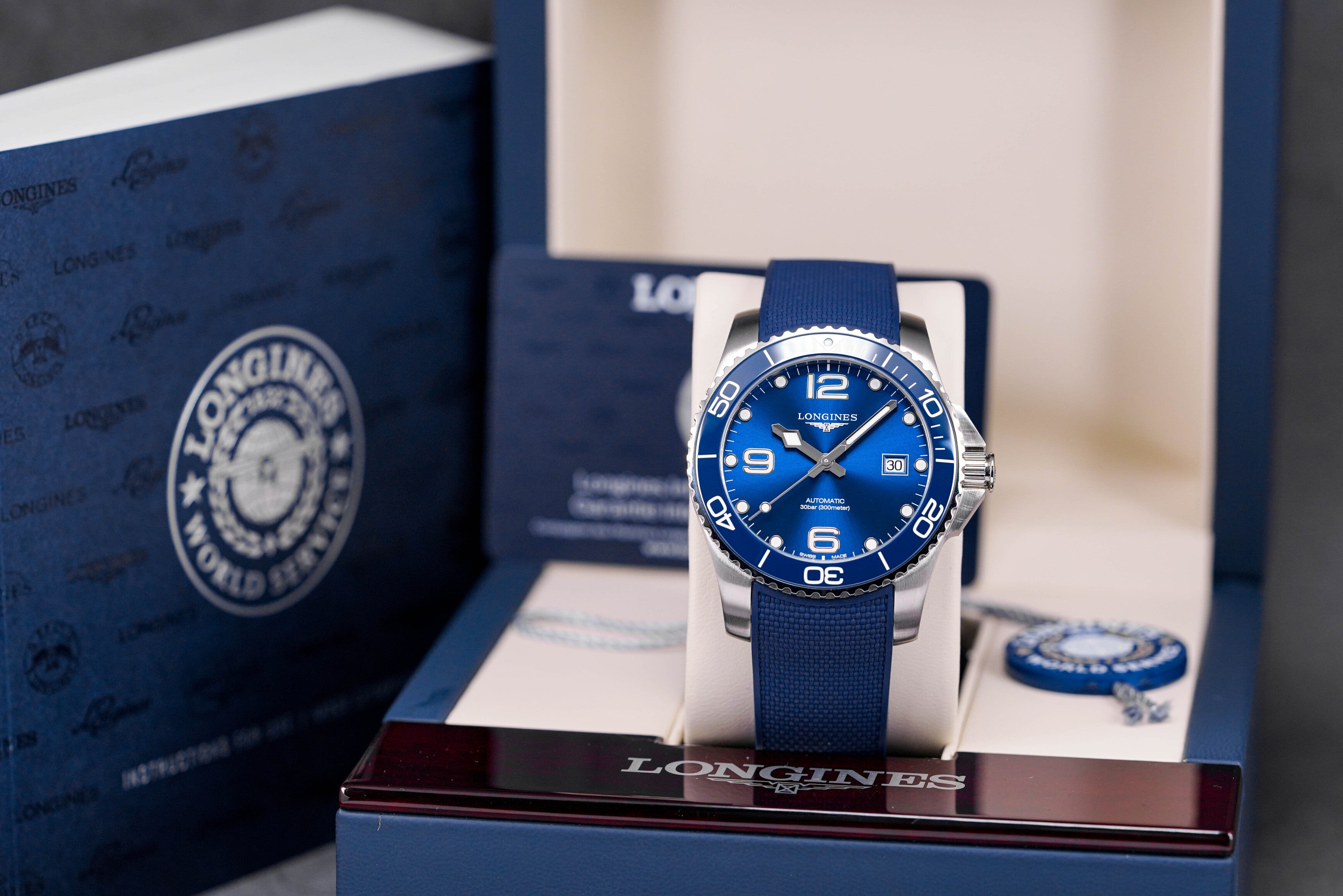 HYDROCONQUEST 41MM CERAMIC BEZEL BLUE DIAL RUBBER STRAP (2023)