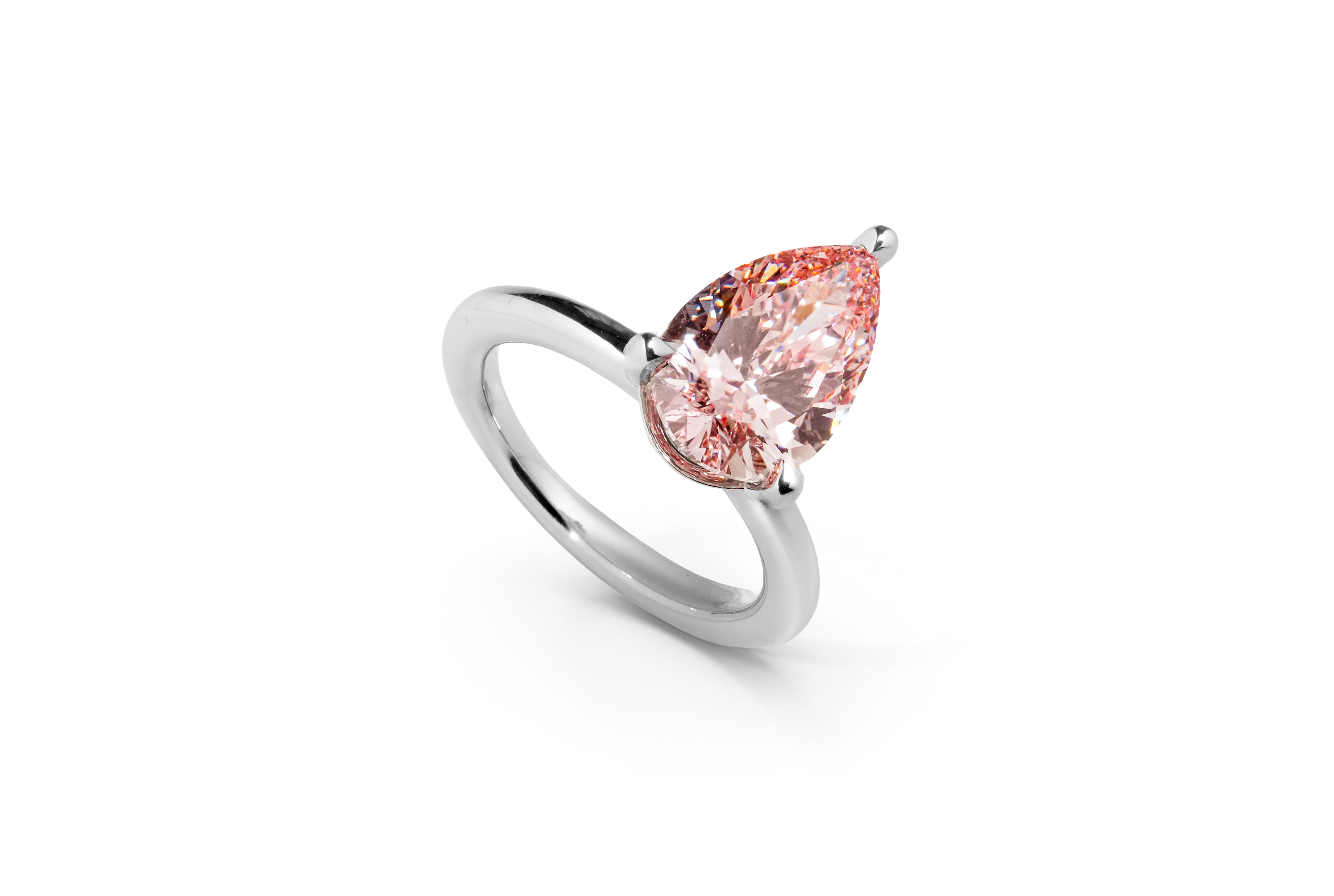 EMMA WHITEGOLD RING 3CT FANCY VIVID PINK PEAR CUT LAB DIAMOND WITH HIDEN HALO
