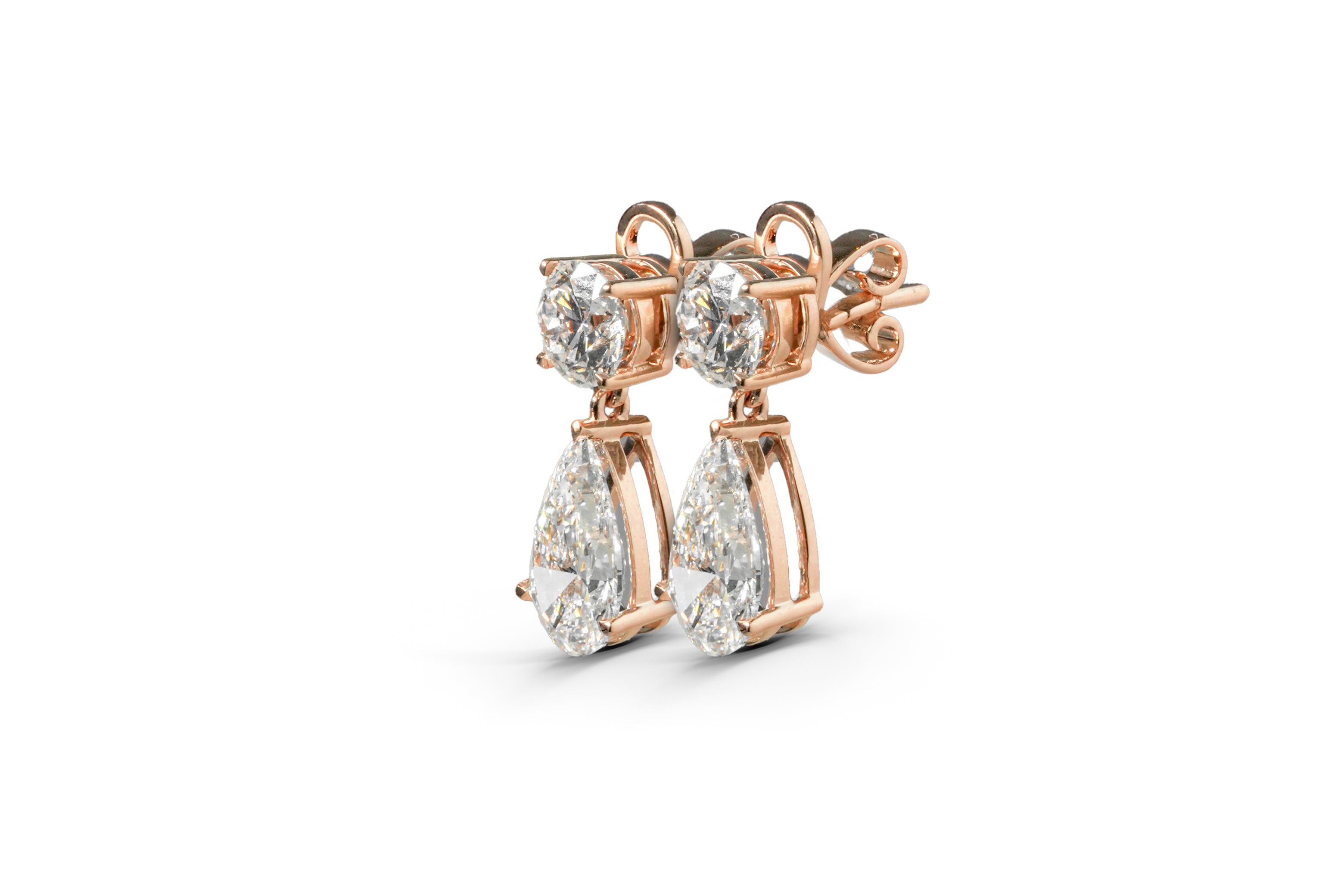AMARIS DROP EARRINGS 1CT PEAR & 0.5CT ROUND CUT EACH LAB DIAMOND