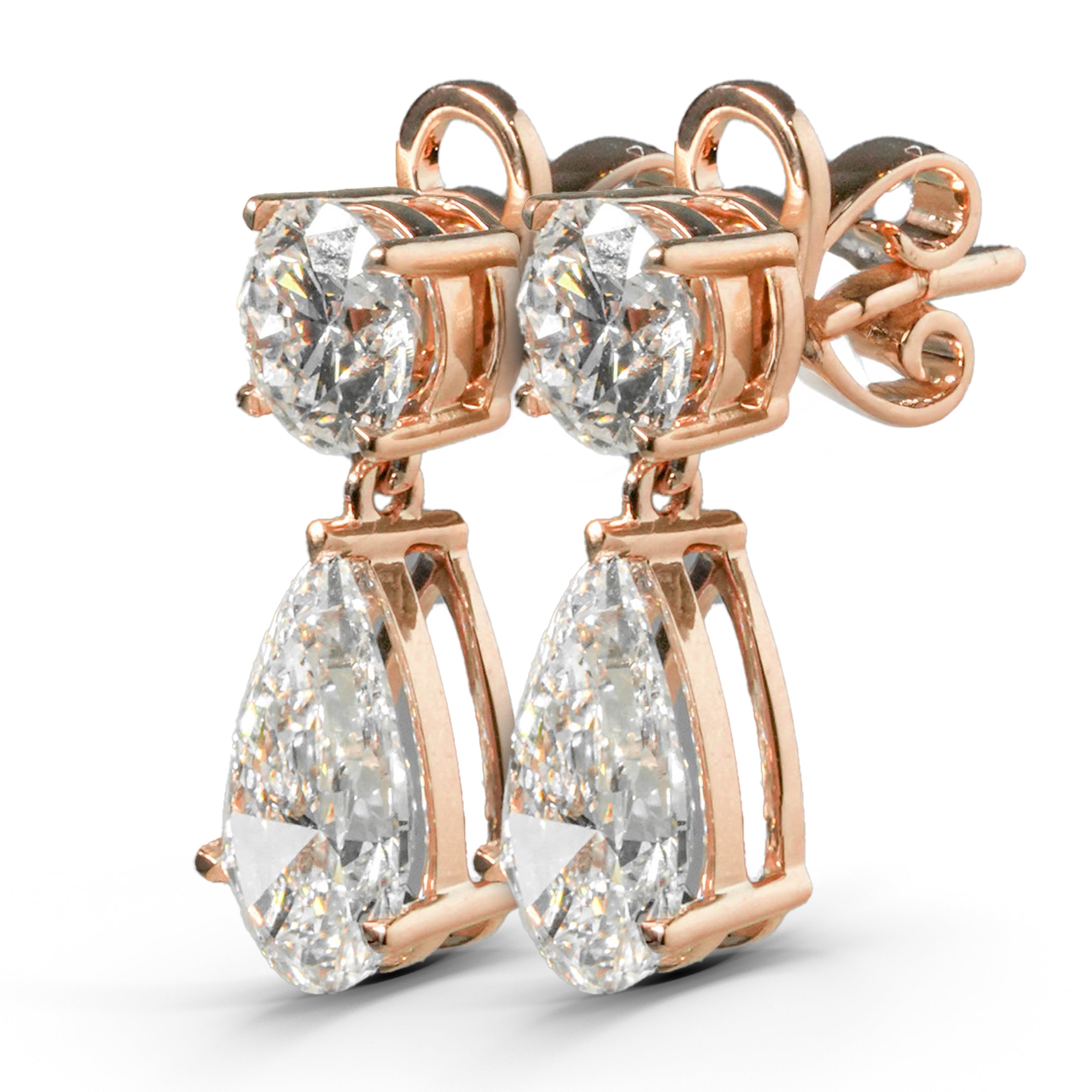 AMARIS DROP EARRINGS 1CT PEAR & 0.5CT ROUND CUT EACH LAB DIAMOND