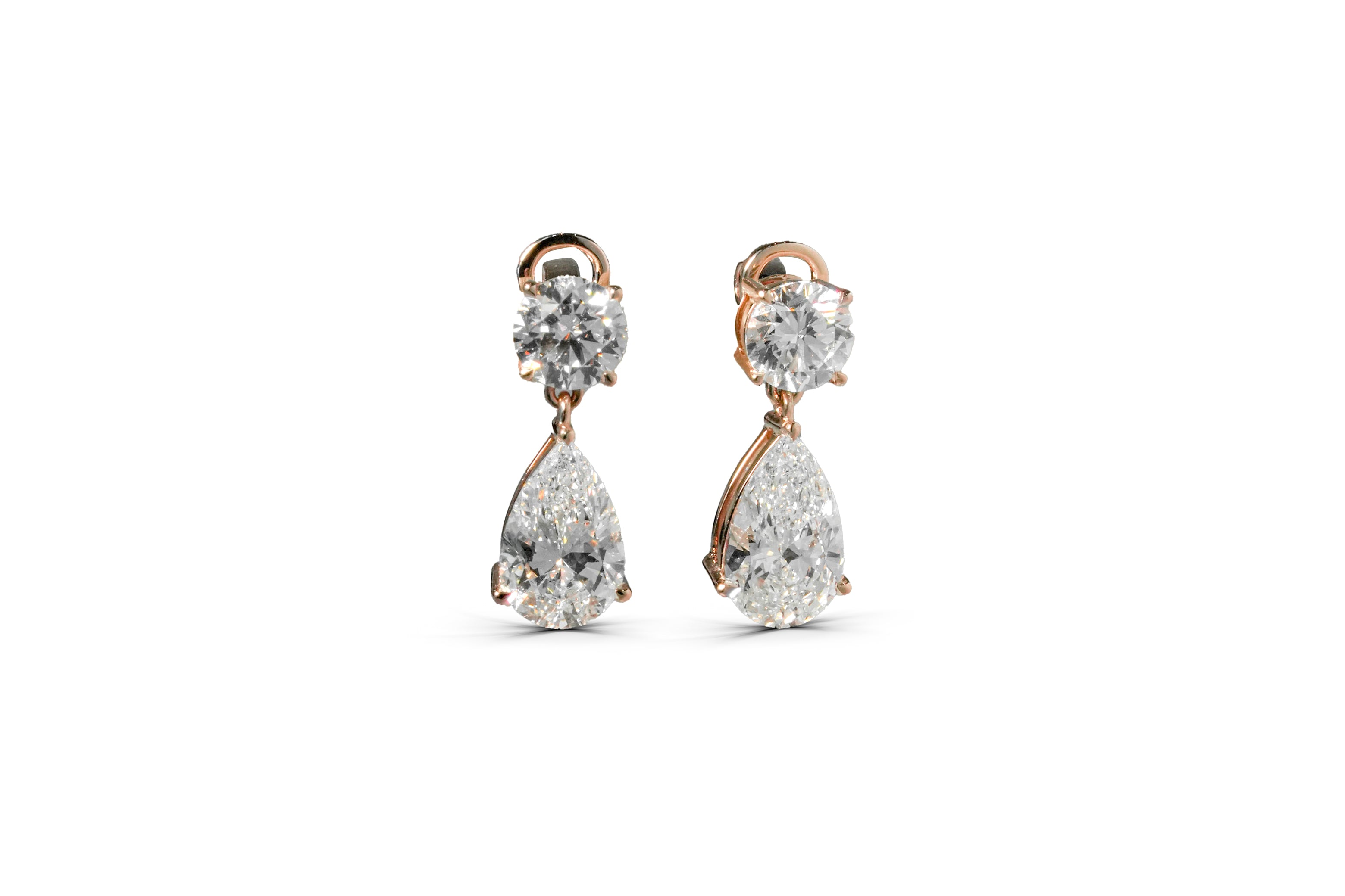 AMARIS DROP EARRINGS 1CT PEAR & 0.5CT ROUND CUT EACH LAB DIAMOND