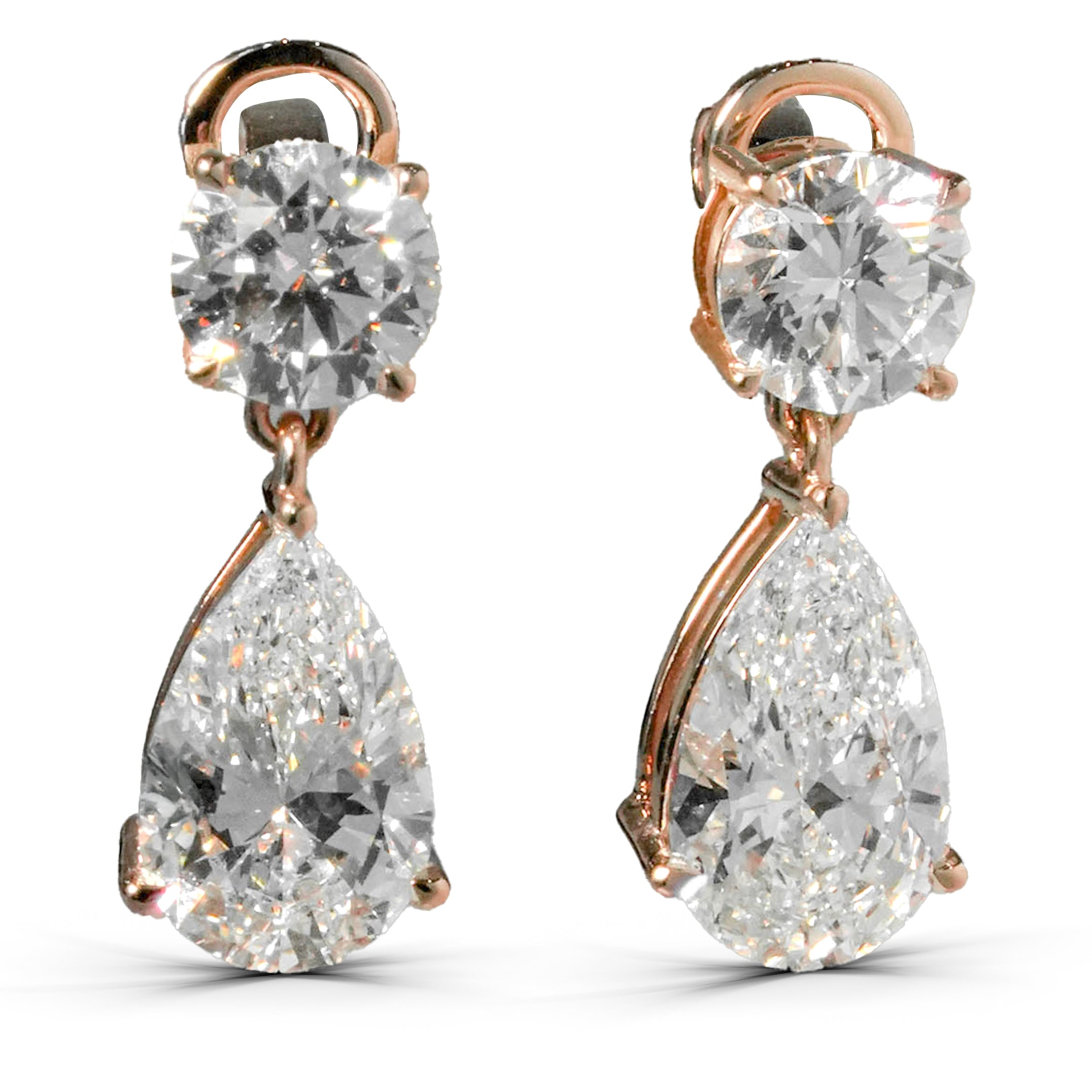 AMARIS DROP EARRINGS 1CT PEAR & 0.5CT ROUND CUT EACH LAB DIAMOND
