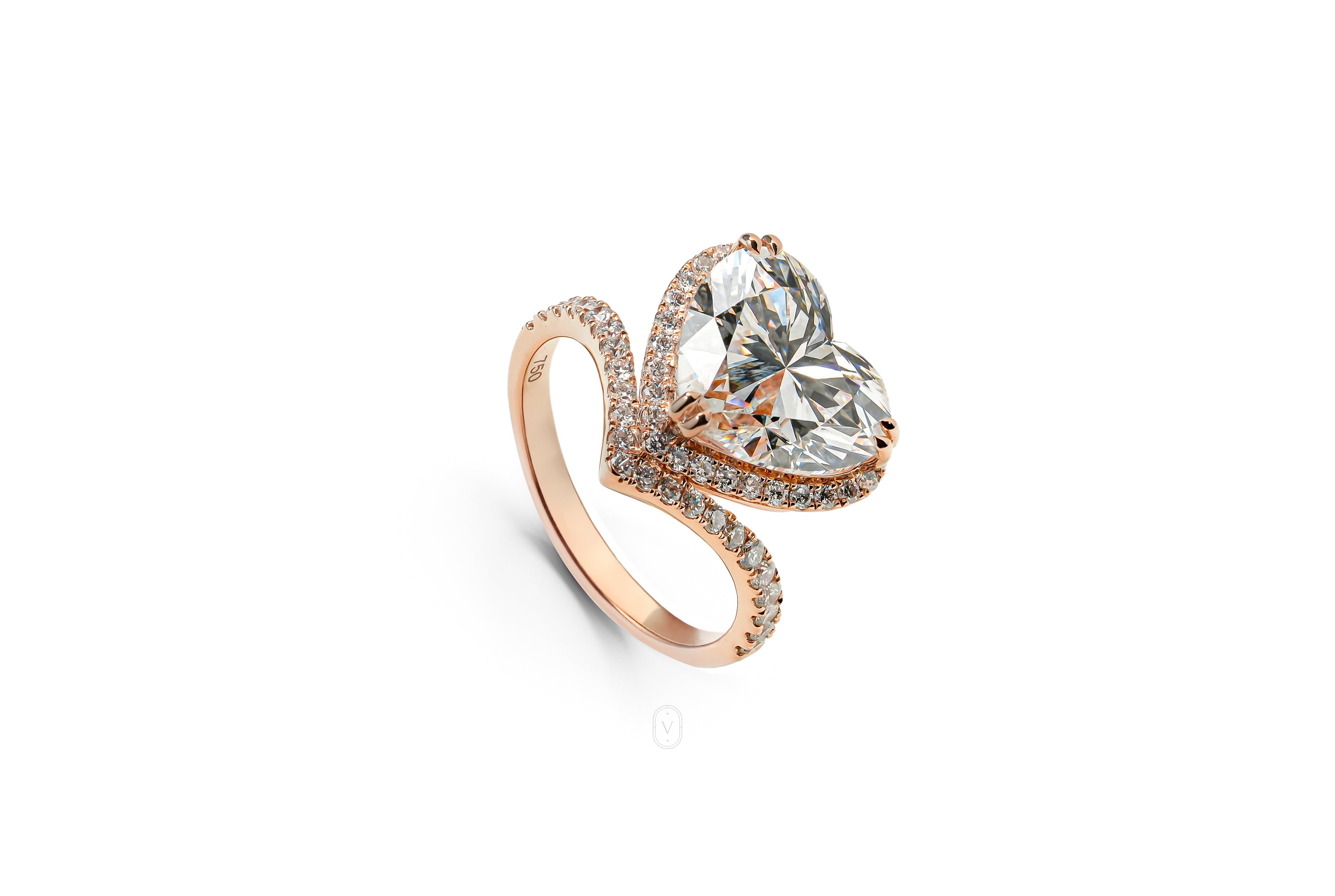 IVY ROSEGOLD RING 5CT HEART CUT LAB DIAMOND