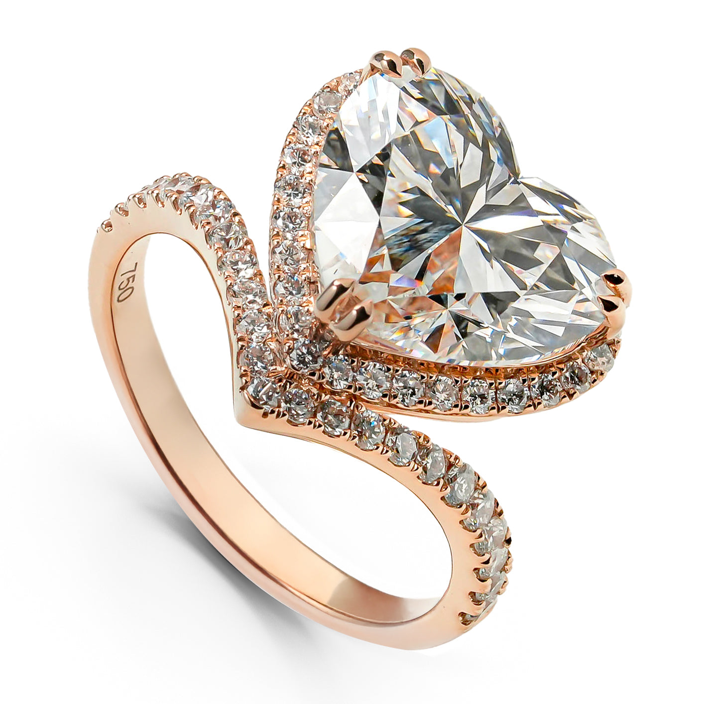 IVY ROSEGOLD RING 5CT HEART CUT LAB DIAMOND