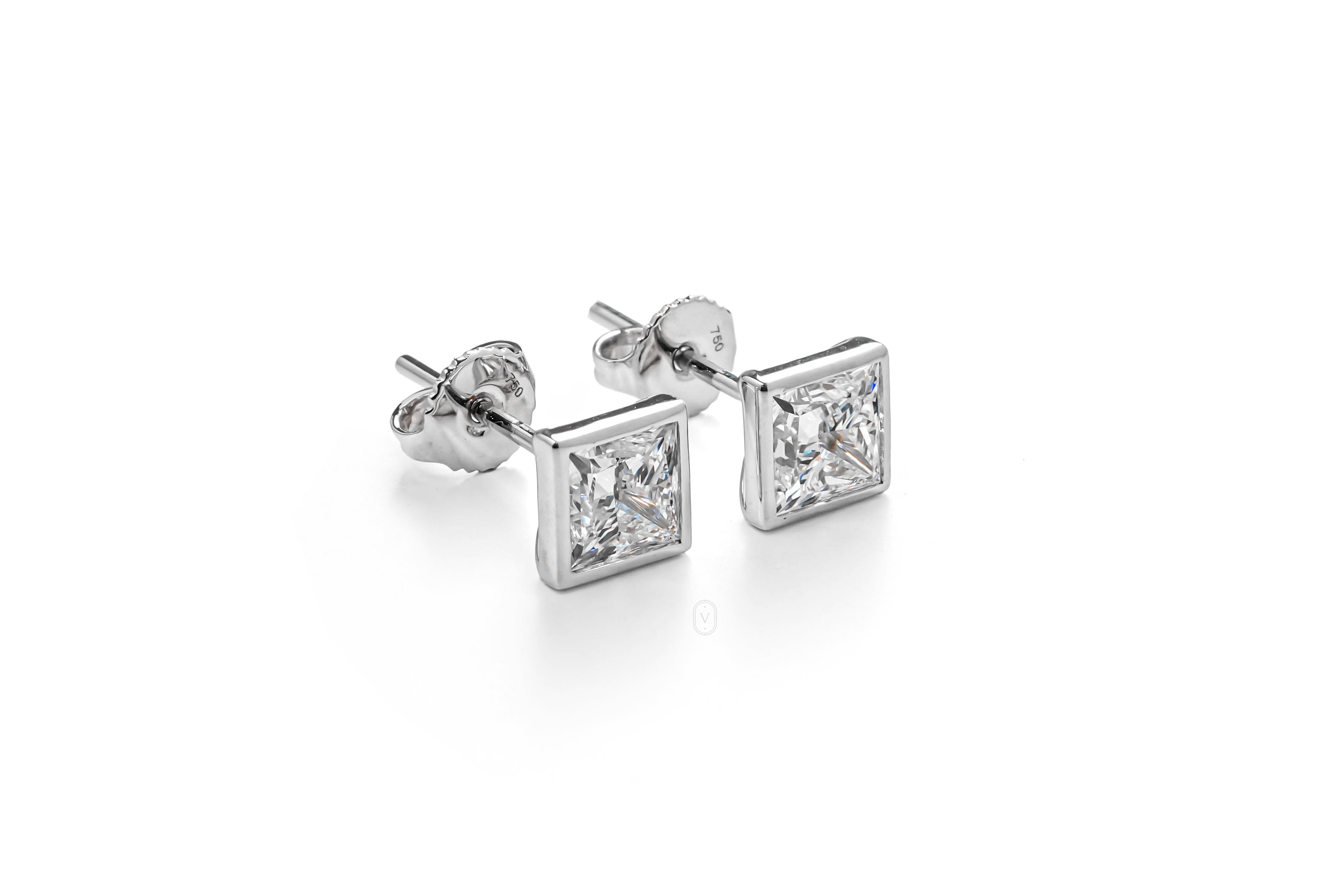 SIERRA WHITEGOLD STUD EARRINGS 1CT EACH PRINCESS CUT LAB DIAMOND