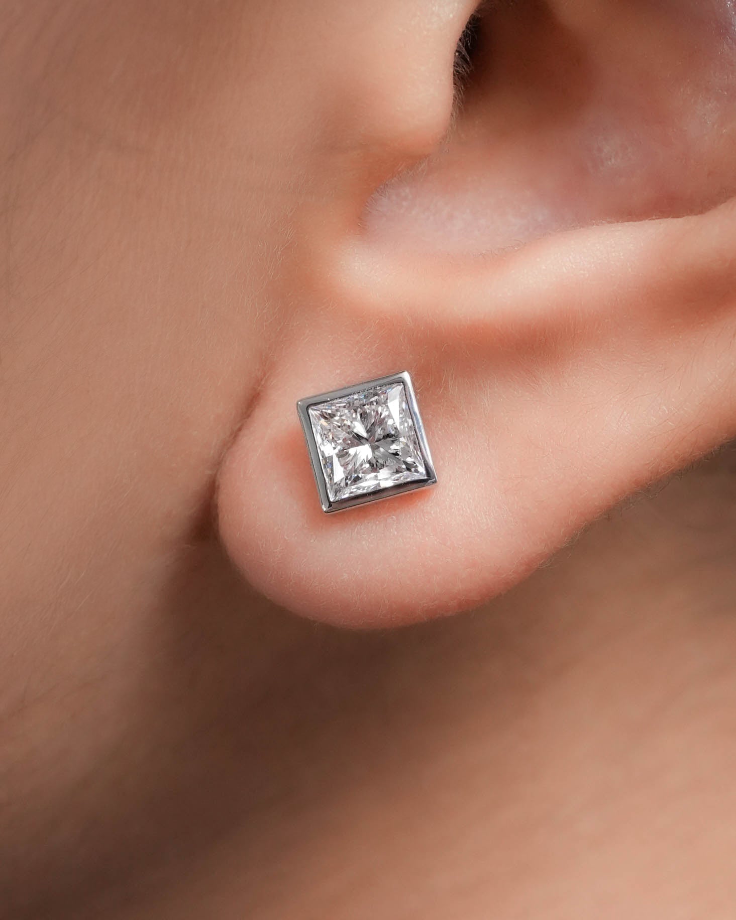 SIERRA WHITEGOLD STUD EARRINGS 1CT EACH PRINCESS CUT LAB DIAMOND