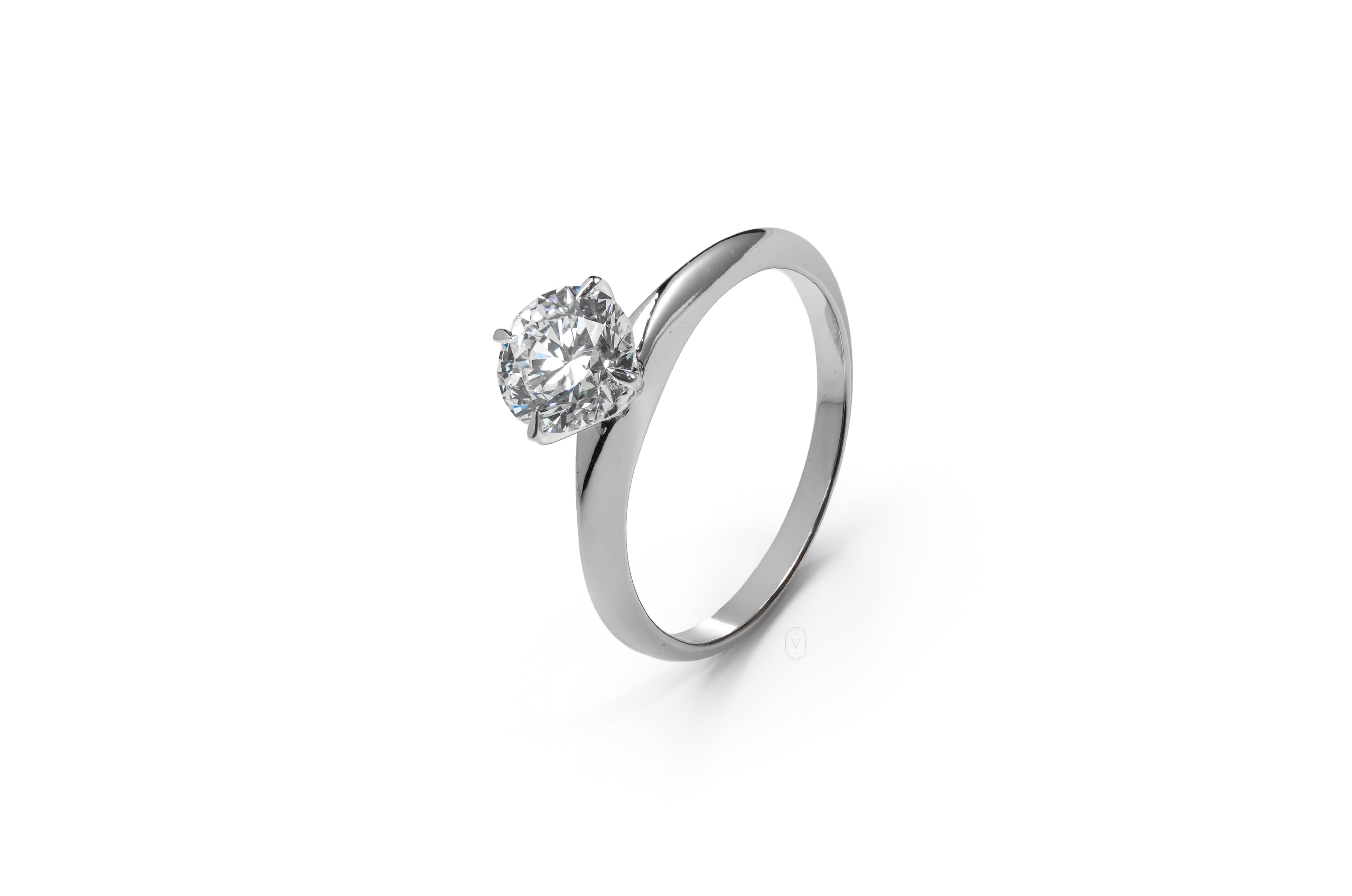 TIFFANY-STYLE WHITEGOLD RING 1CT ROUND CUT LAB DIAMOND