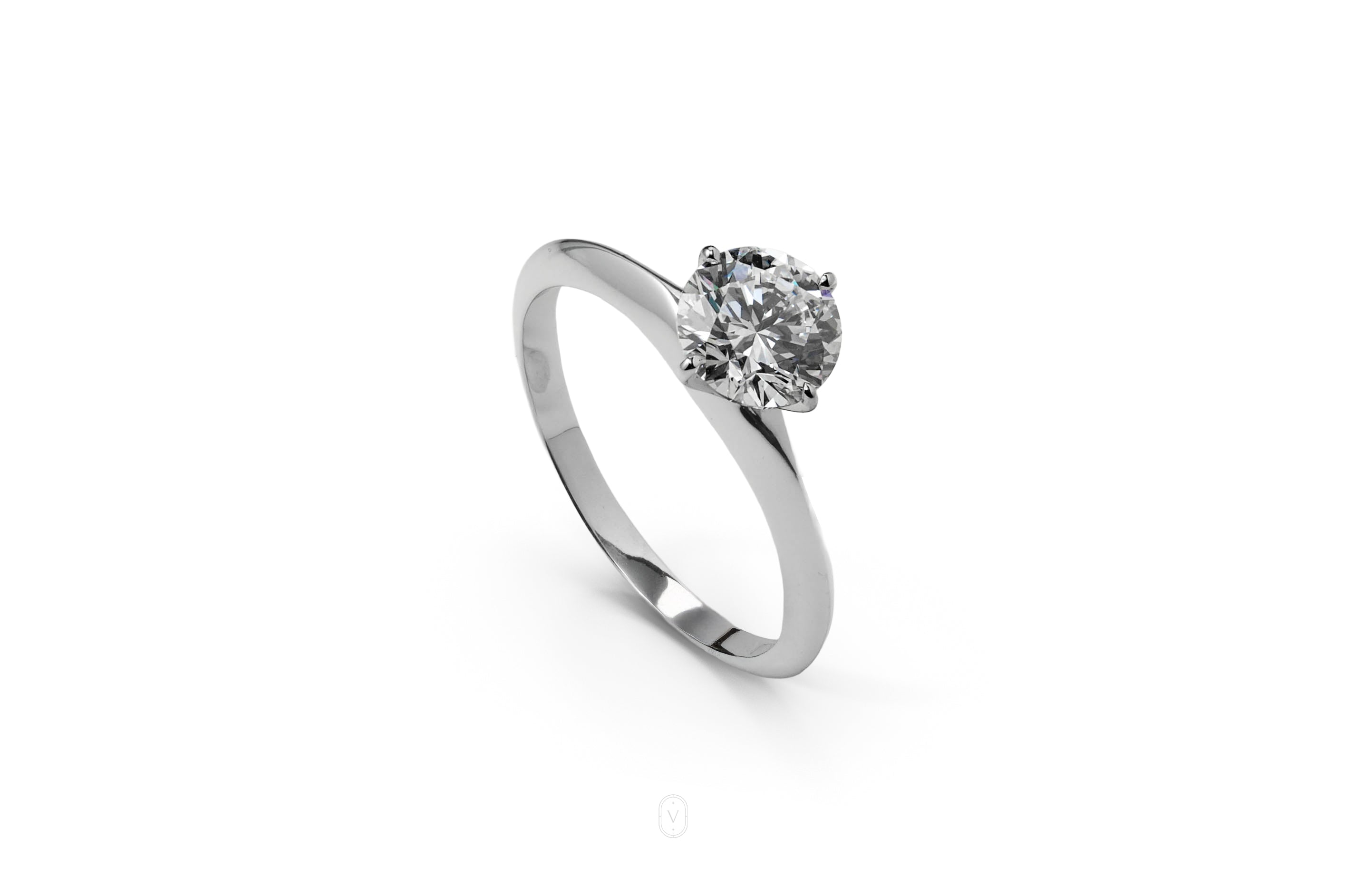 TIFFANY-STYLE WHITEGOLD RING 1CT ROUND CUT LAB DIAMOND