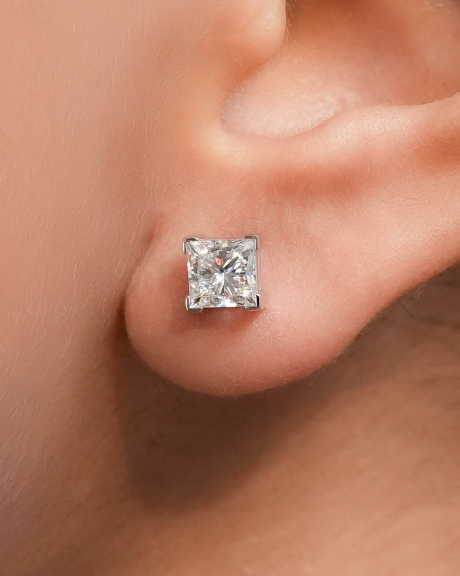 SIENNA WHITEGOLD STUD EARRINGS 1CT EACH PRINCESS CUT LAB DIAMOND