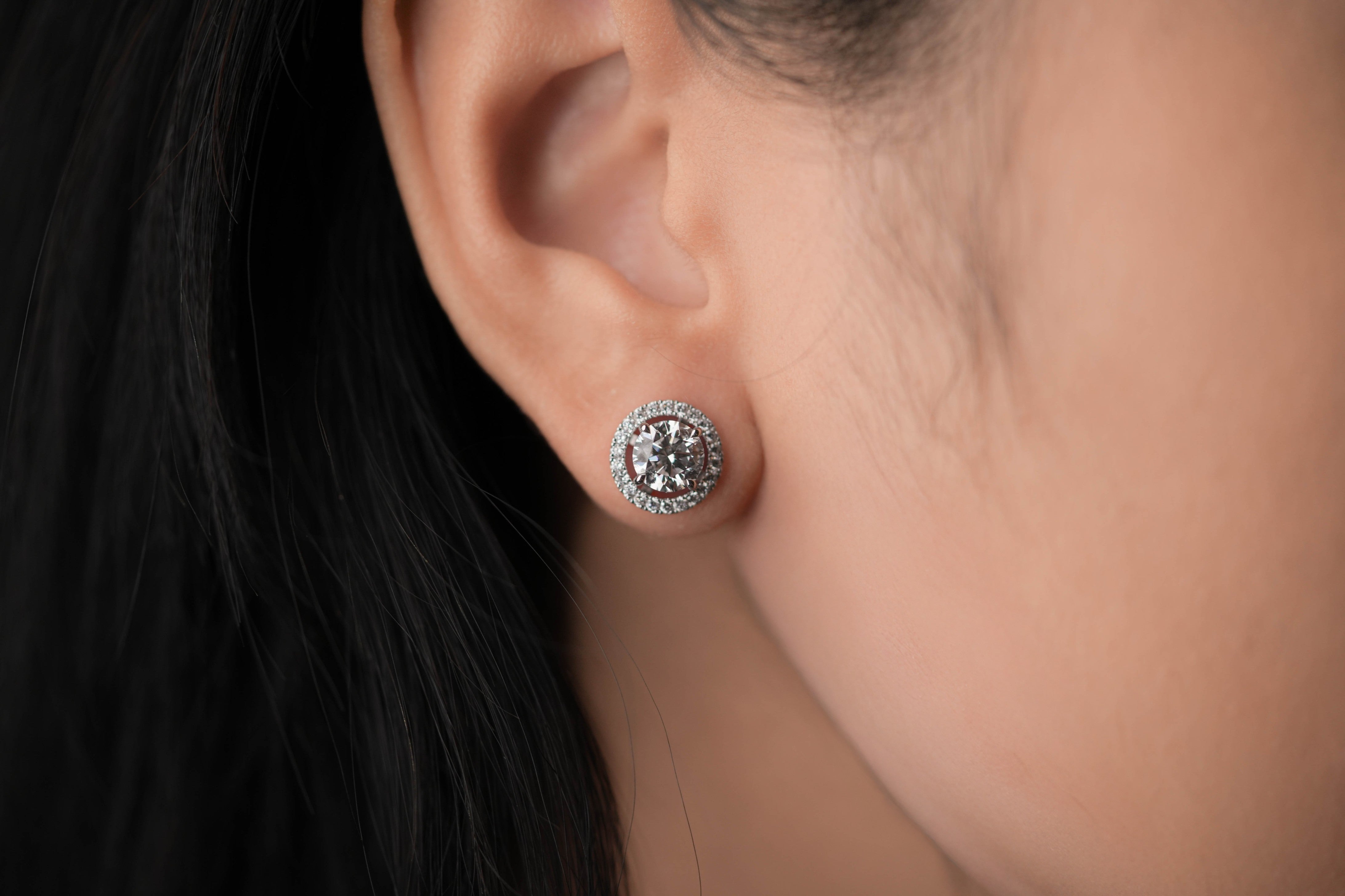 AYLA WHITEGOLD STUD EARRINGS 1CT EACH ROUND CUT LAB DIAMOND