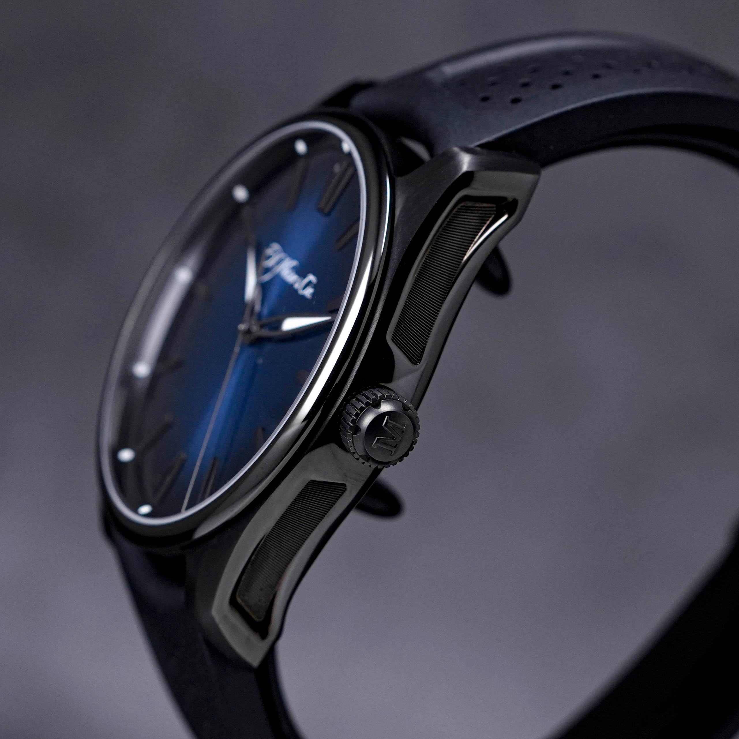 PIONEER CENTRE SECONDS BLACK DLC BLUE FUNKY DIAL RUBBER STRAP (2019)
