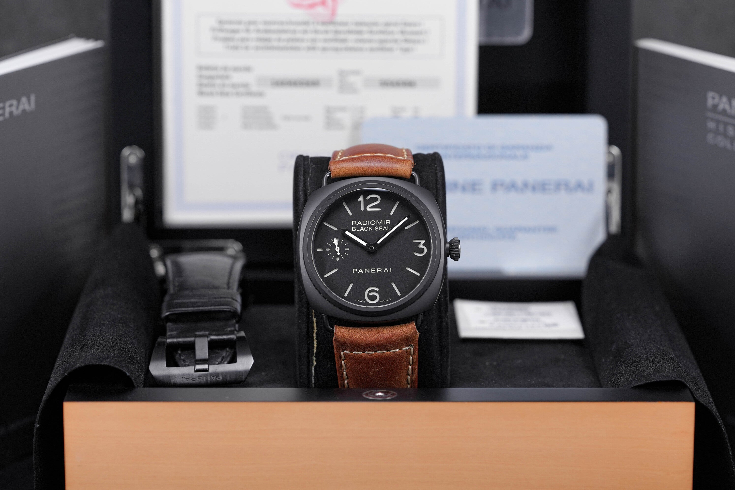 RADIOMIR 45MM BLACK SEAL CERAMIC PAM 292 AFTERMARKET BROWN LEATHER STRAP (2011)