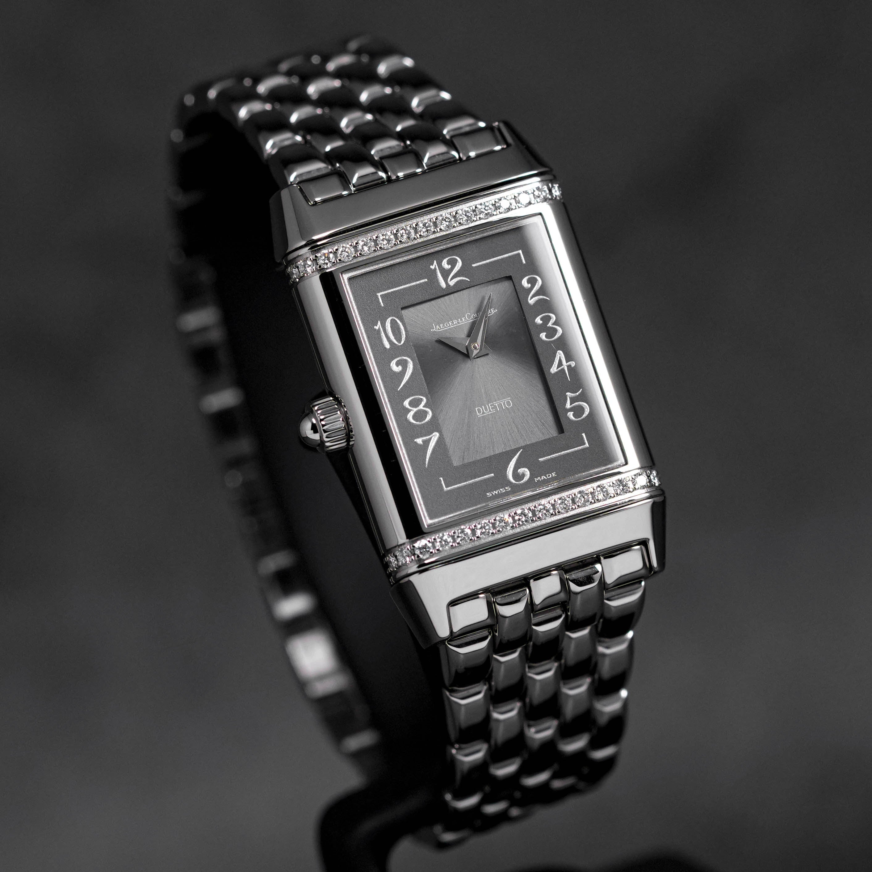 REVERSO CLASSIC DUETTO DIAMOND BEZEL SILVER DIAL (UNDATED)