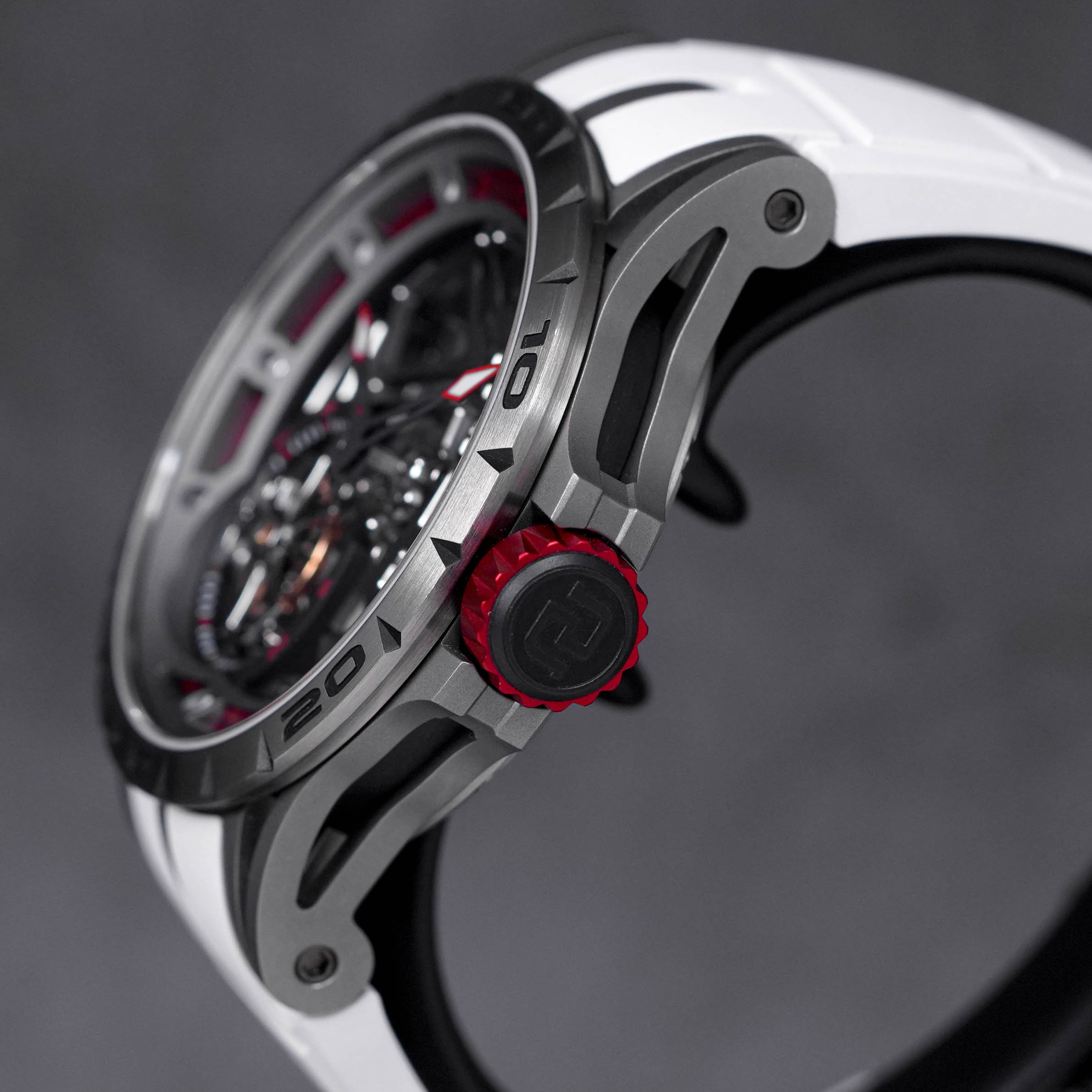EXCALIBUR SPIDER TITANIUM 45MM RED SKELETON DIAL LIMITED EDITION (WATCH & BOX, NO PAPER)
