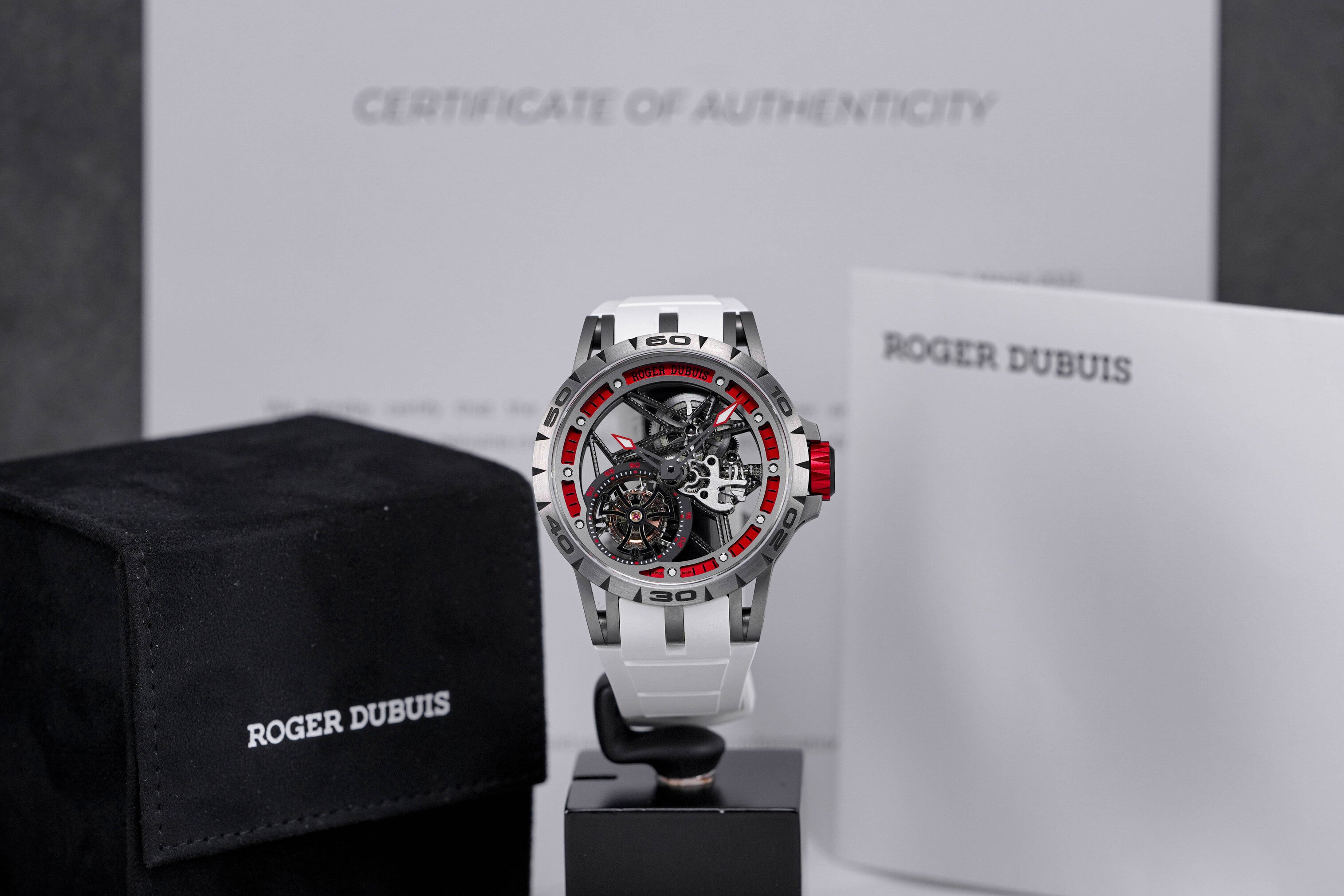 EXCALIBUR SPIDER TITANIUM 45MM RED SKELETON DIAL LIMITED EDITION (WATCH & BOX, NO PAPER)